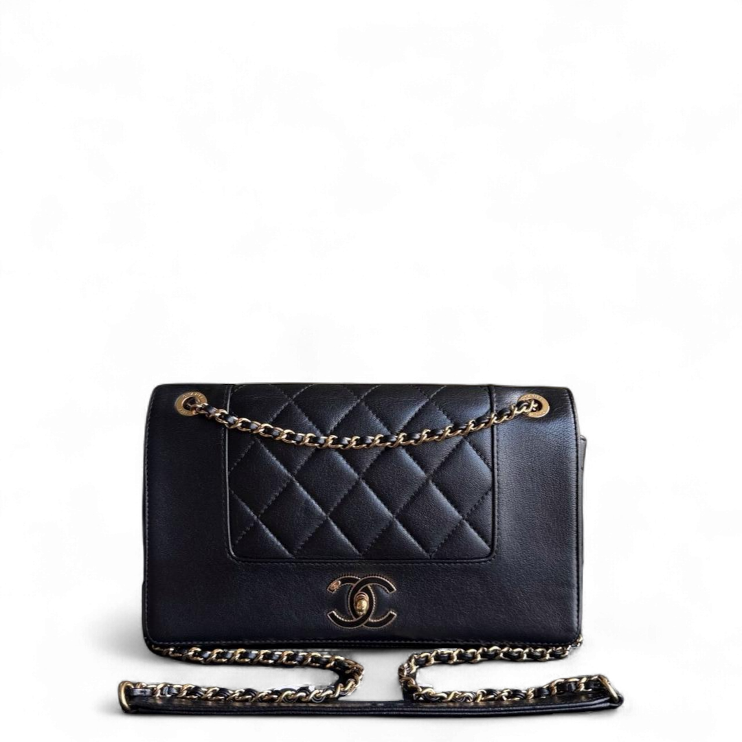 Chanel Seasonal Flap Mademoiselle - Quilted Calfskin Black Gold Hardware Series 23