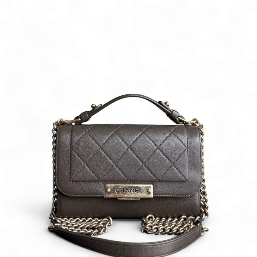Chanel Label Click Small - Quilted Calfskin Dark Green Gold Hardware Series 23