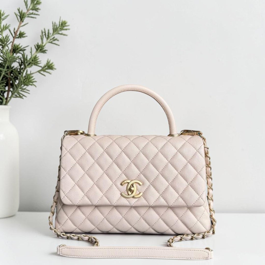 Chanel Coco Handle Medium - Caviar Quilted Grained Calfskin Beige Gold Hardware Series 24