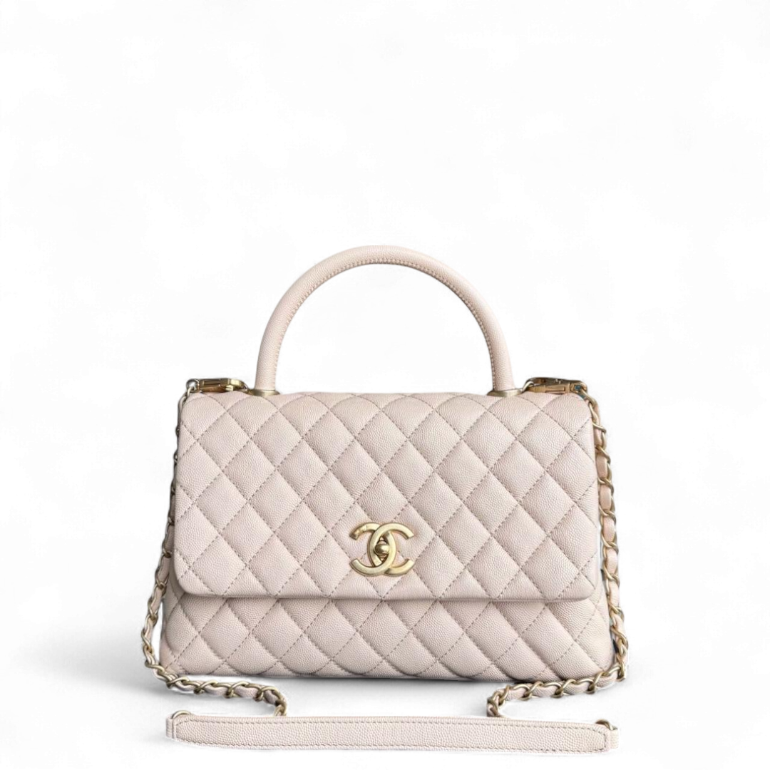 Chanel Coco Handle Medium - Caviar Quilted Grained Calfskin Beige Gold Hardware Series 24