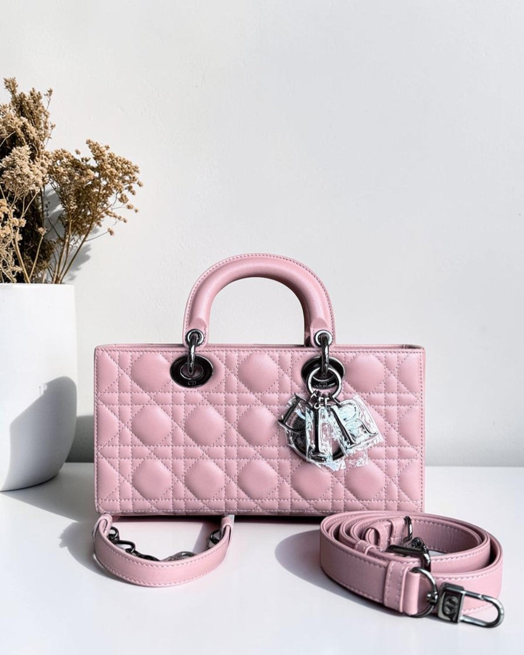 Dior Lady D-Joy Medium - Cannage Lambskin Sakura Pink Black Hardware