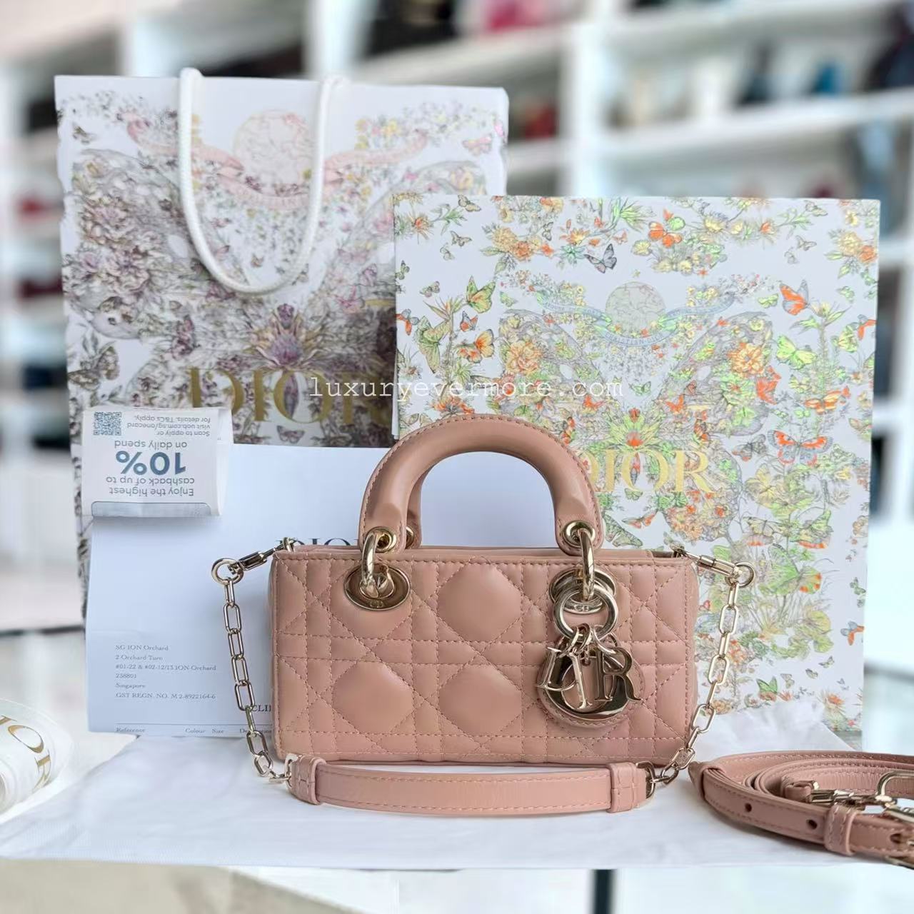 Dior D-joy Micro - Lambskin Cannage Nude Pink Gold Hardware