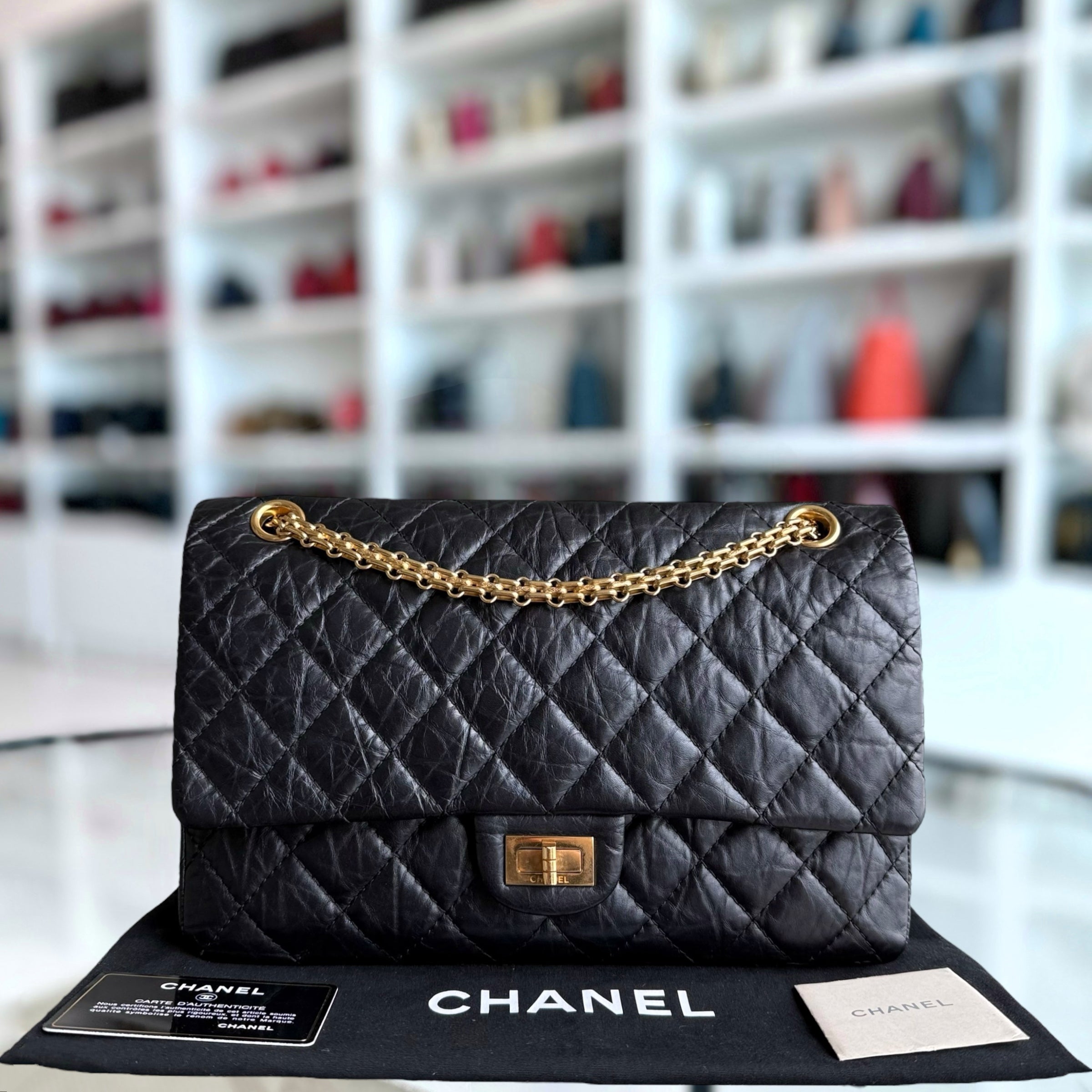 Chanel 2.55 Reissue 226 - 28CM Quilted Aged Calfskin Black Aged Gold Hardware Series 14
