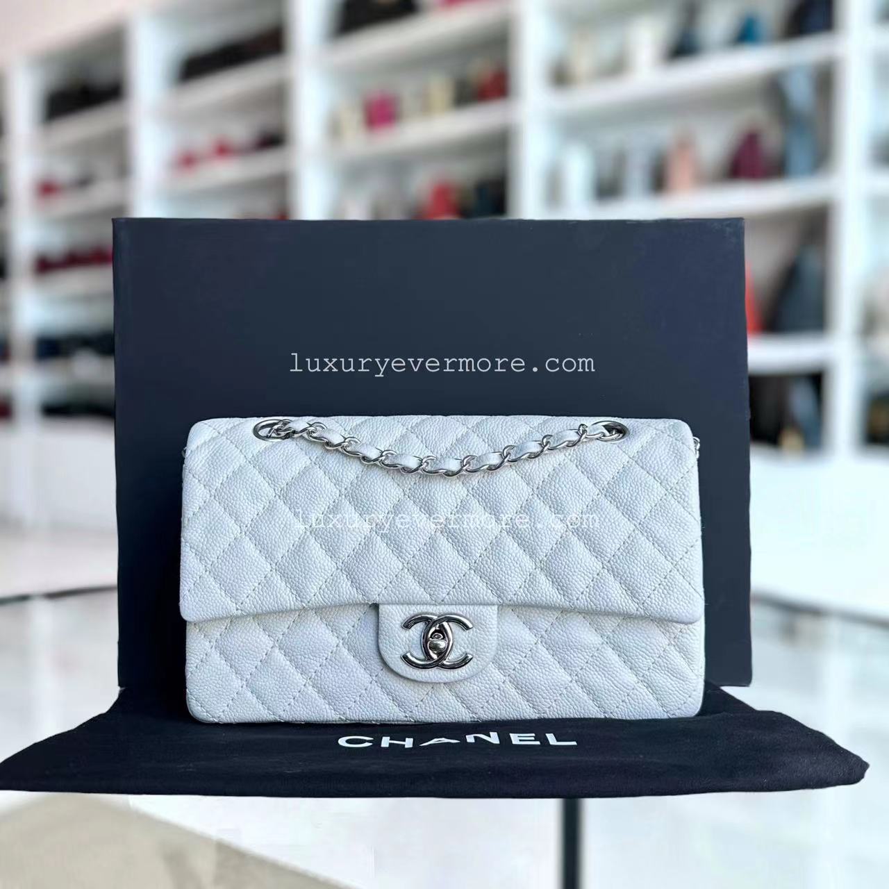 Chanel Classic Flap Medium - Caviar Calfskin White Silver Hardware Series 12