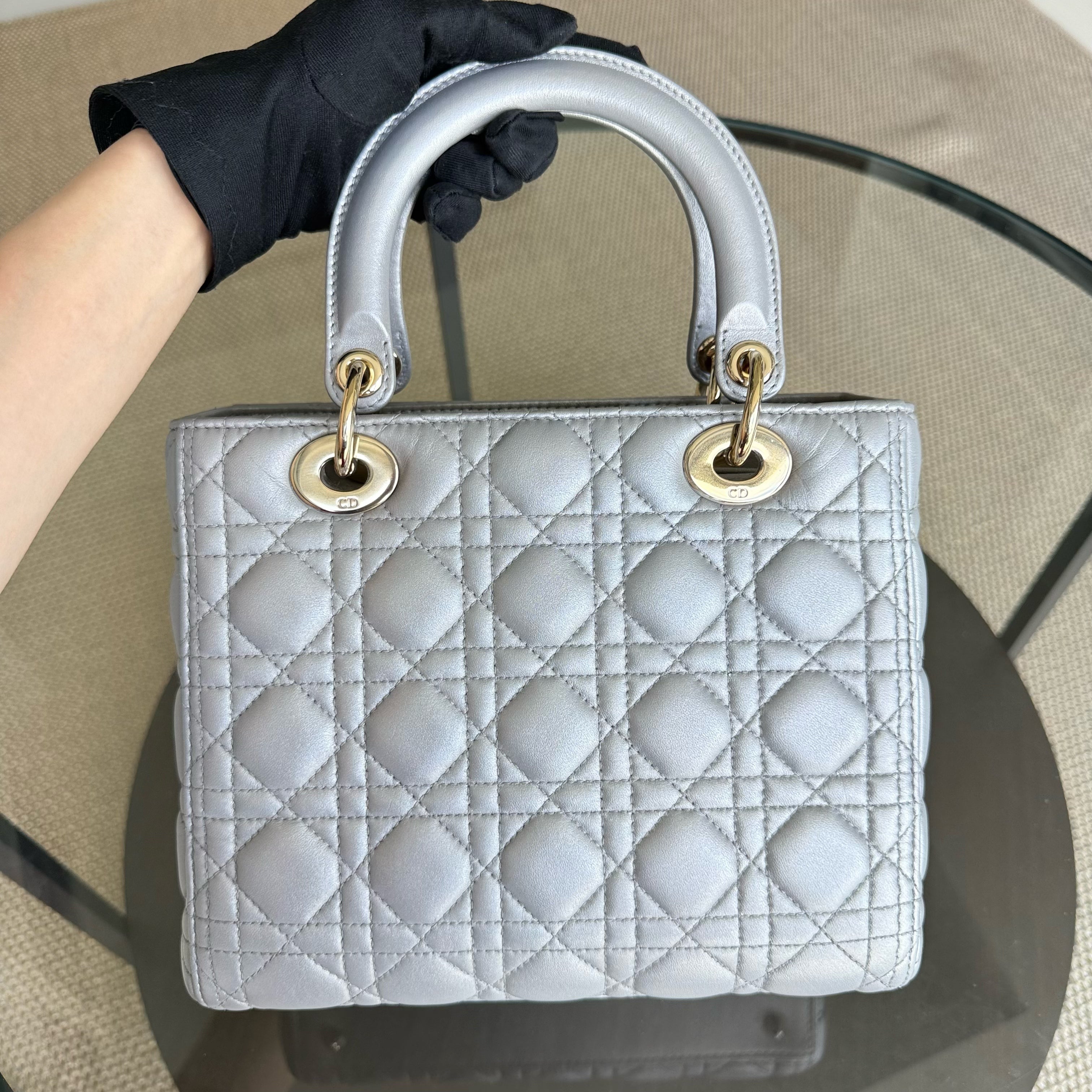 Dior Lady Medium - Cannage Lambskin Silver Gold Hardware
