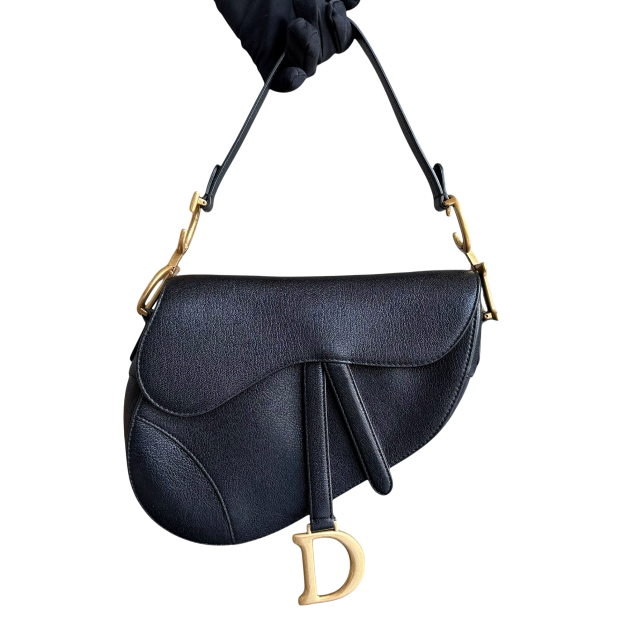 Dior Saddle Medium - 25CM Calfskin Black Gold Hardware