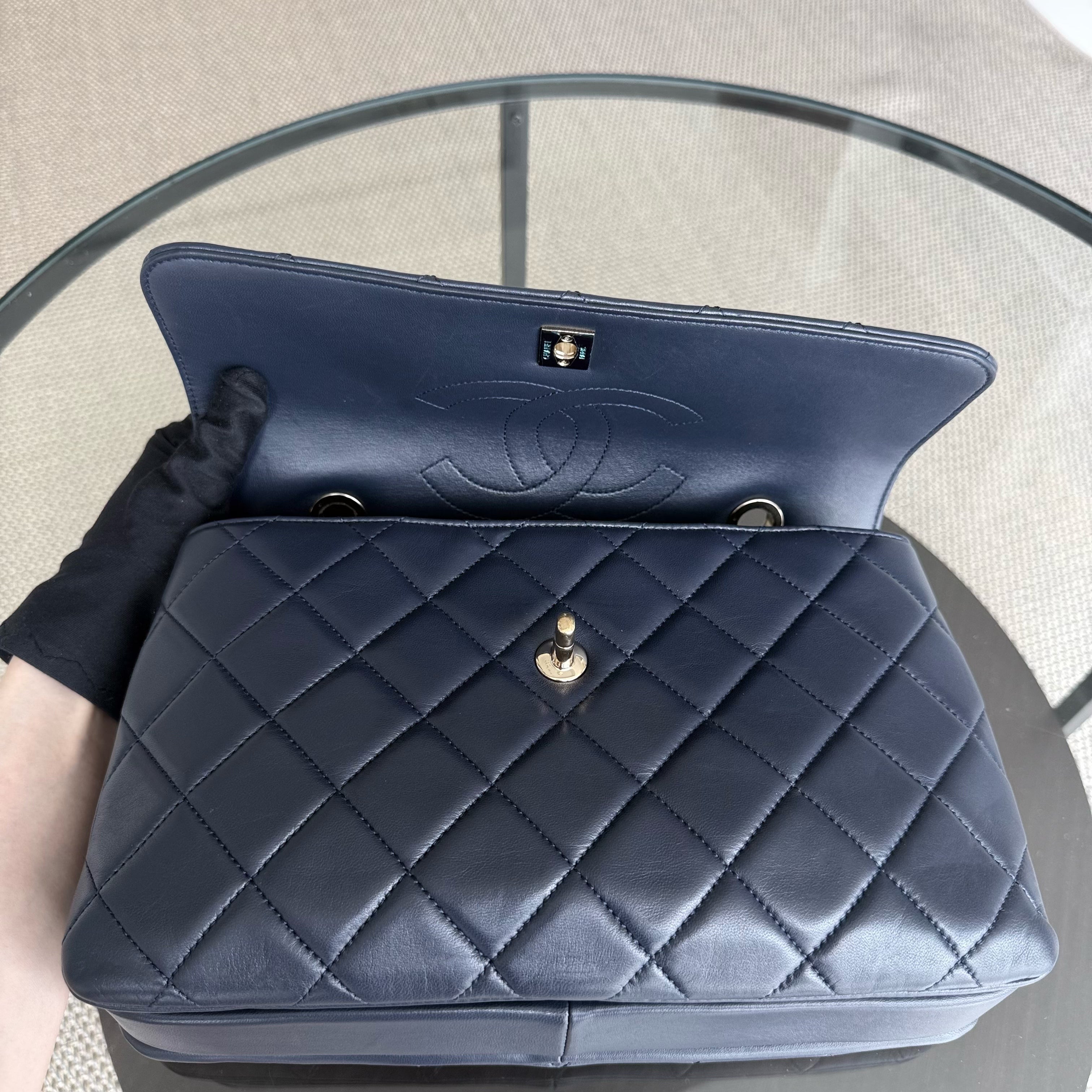 Chanel Trendy CC Large - Quilted Lambskin 30CM Navy Blue Gold Hardware Series 24