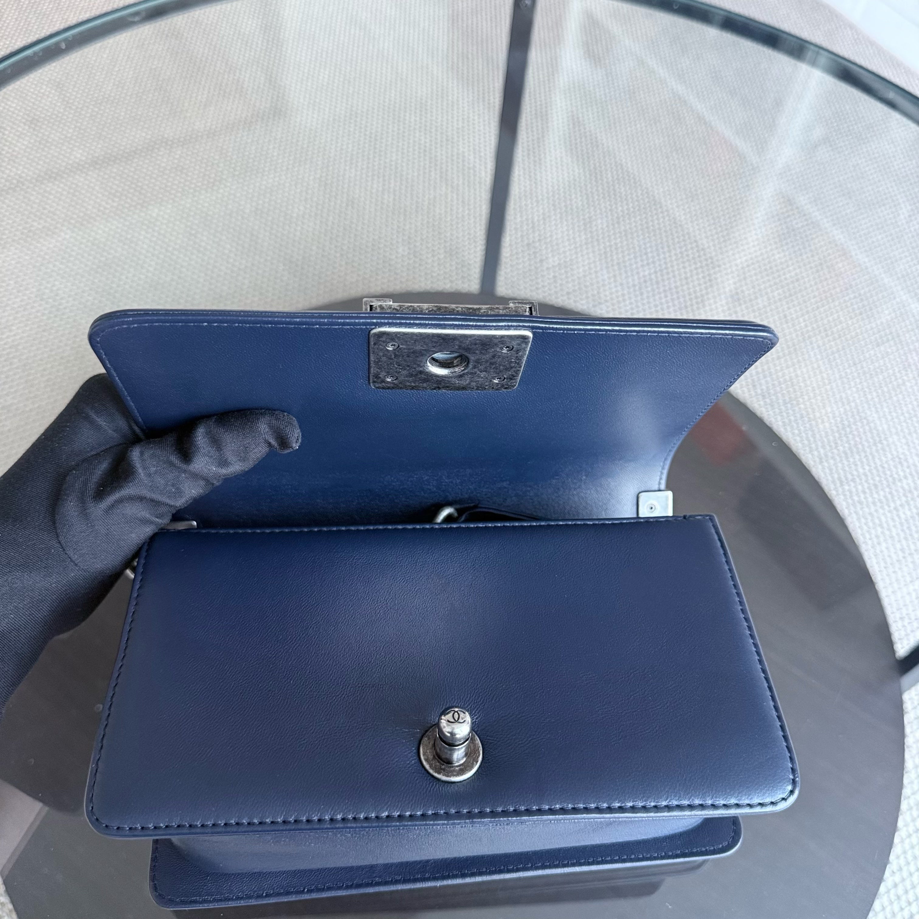 Chanel Boy Small - Small Galuchat Stingray Blue Ruthenium Silver Hardware Series 20