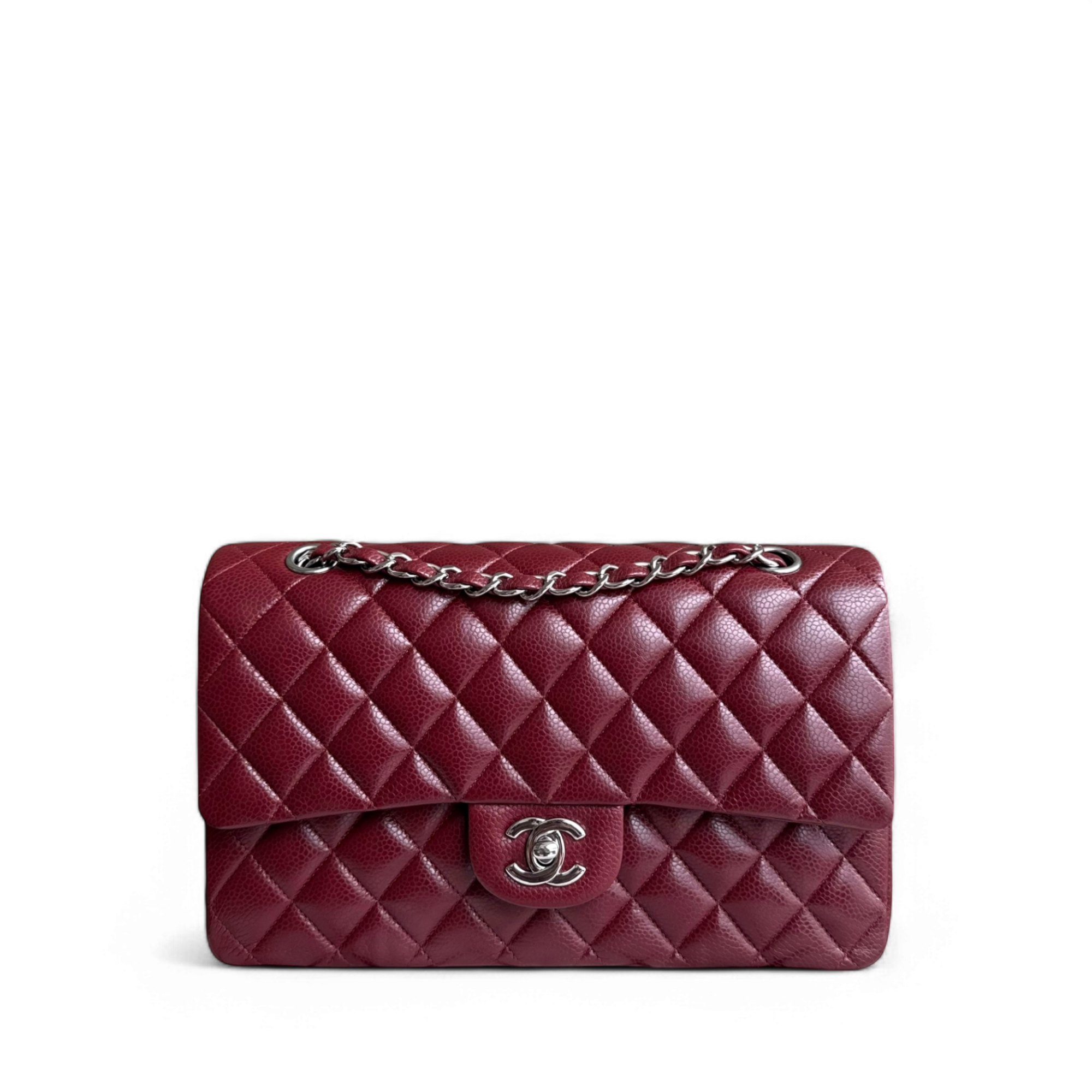 Chanel Classic Flap Medium - Caviar 25CM Quilted Burgundy Dark Red Silver Hardware Series 15