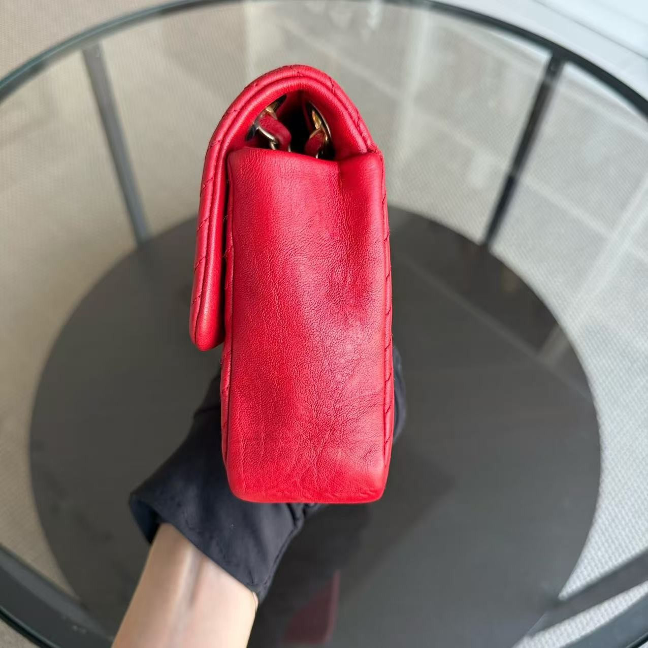 Chanel Herringbone Medallion - Chevron Seasonal Flap Red Calfskin Aged Gold Hardware