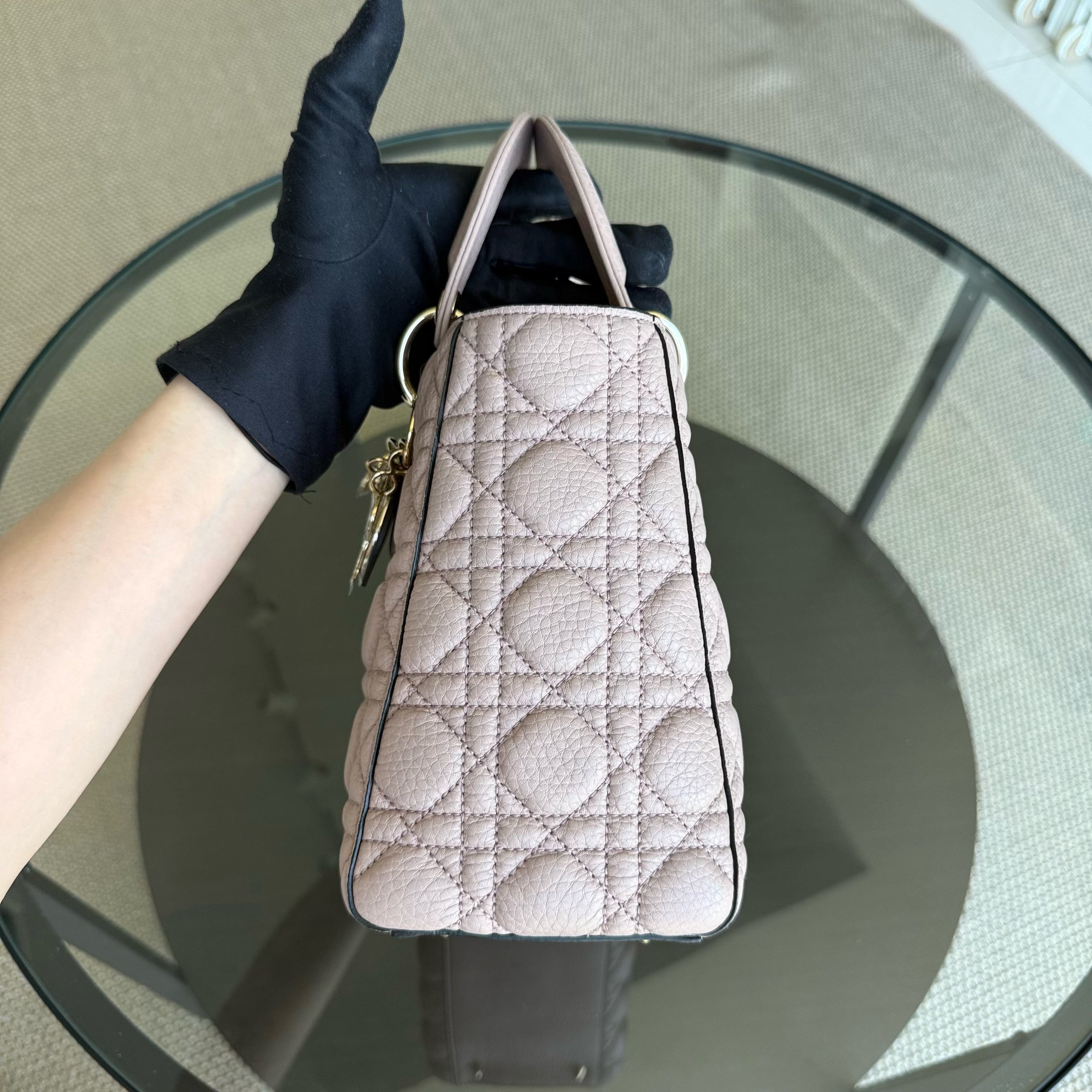 Dior Lady Medium Flap - Grained Calfskin Caviar Cannage Nude Pink Gold Hardware