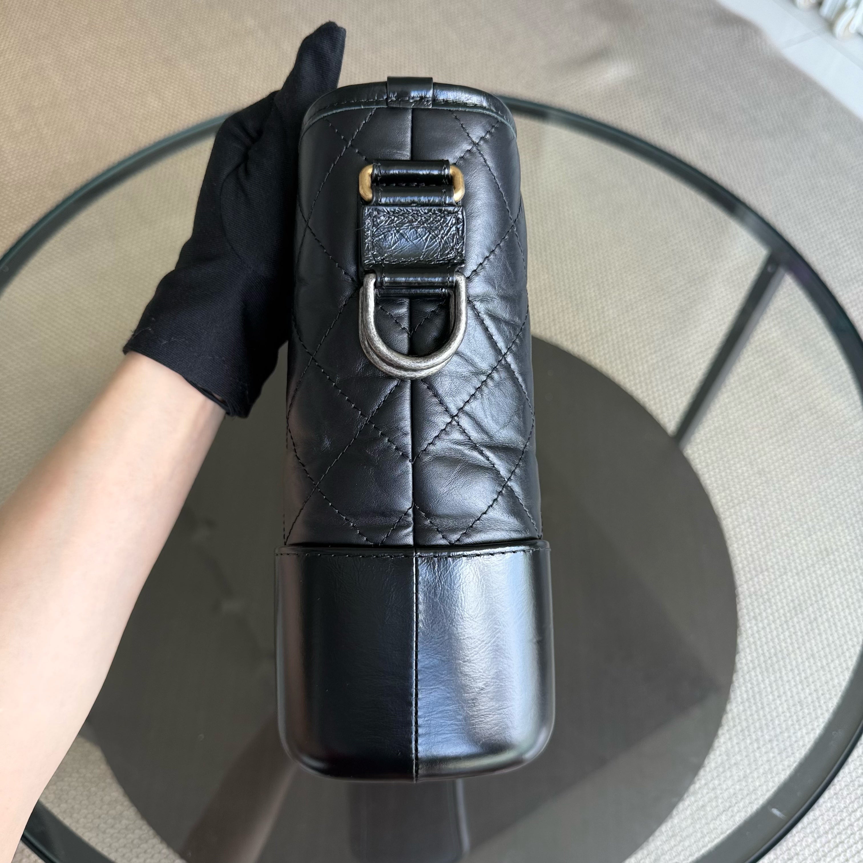 Chanel Gabrielle Medium - Quilted Calfskin Black Two-tone Gold Hardware Series 25