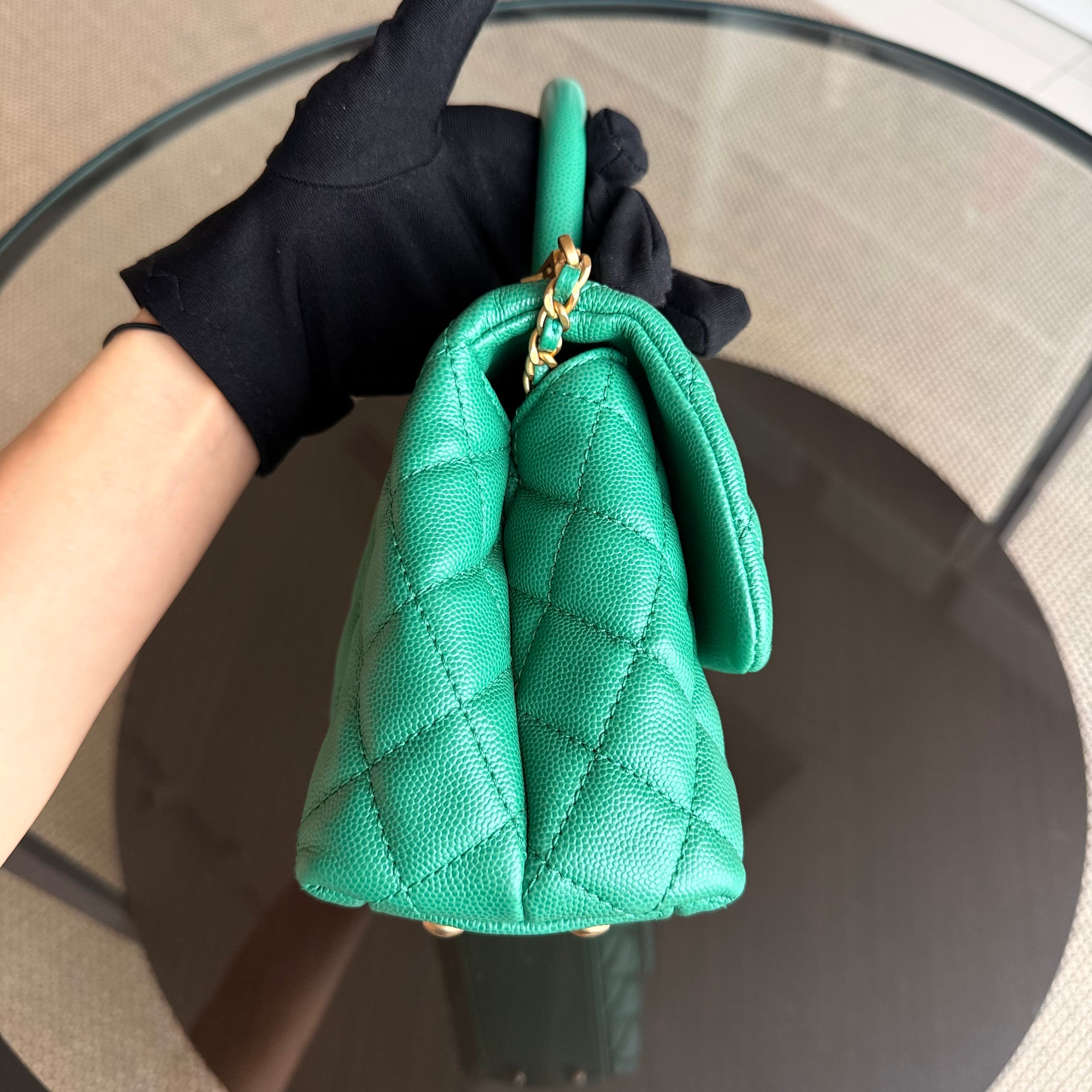 Chanel Coco Handle Small - Caviar Quilted Green Gold Hardware Series 28