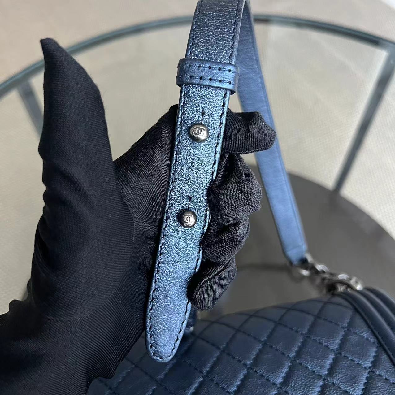 Chanel Boy - Old Medium Calfskin Metallic Blue Ruthenium Silver Hardware Series 18