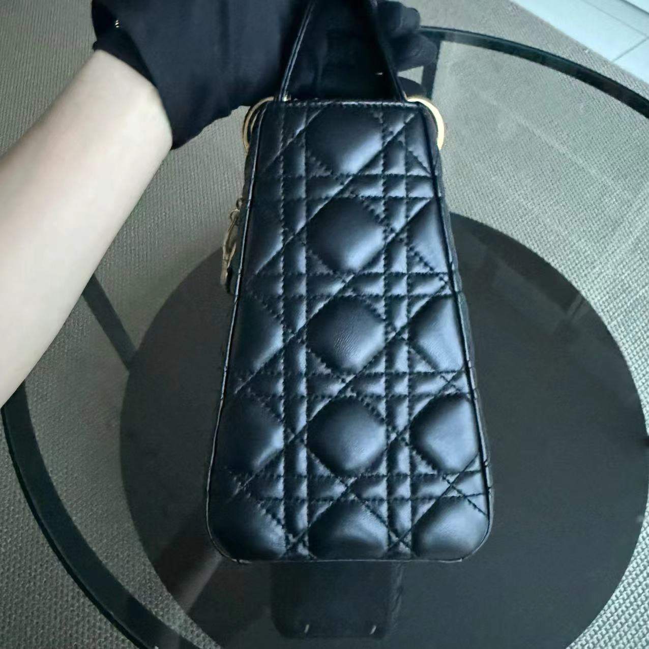 Dior Lady Medium Cannage Lambskin Black Golden Hardware