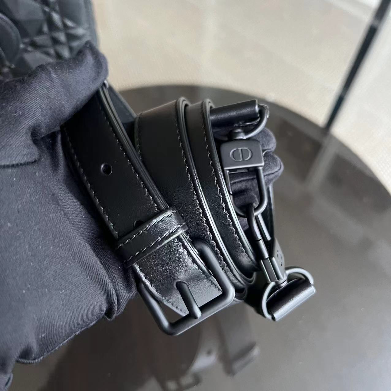 Dior D-Joy Medium - Black Cannage Dimond Motif All Black Hardware