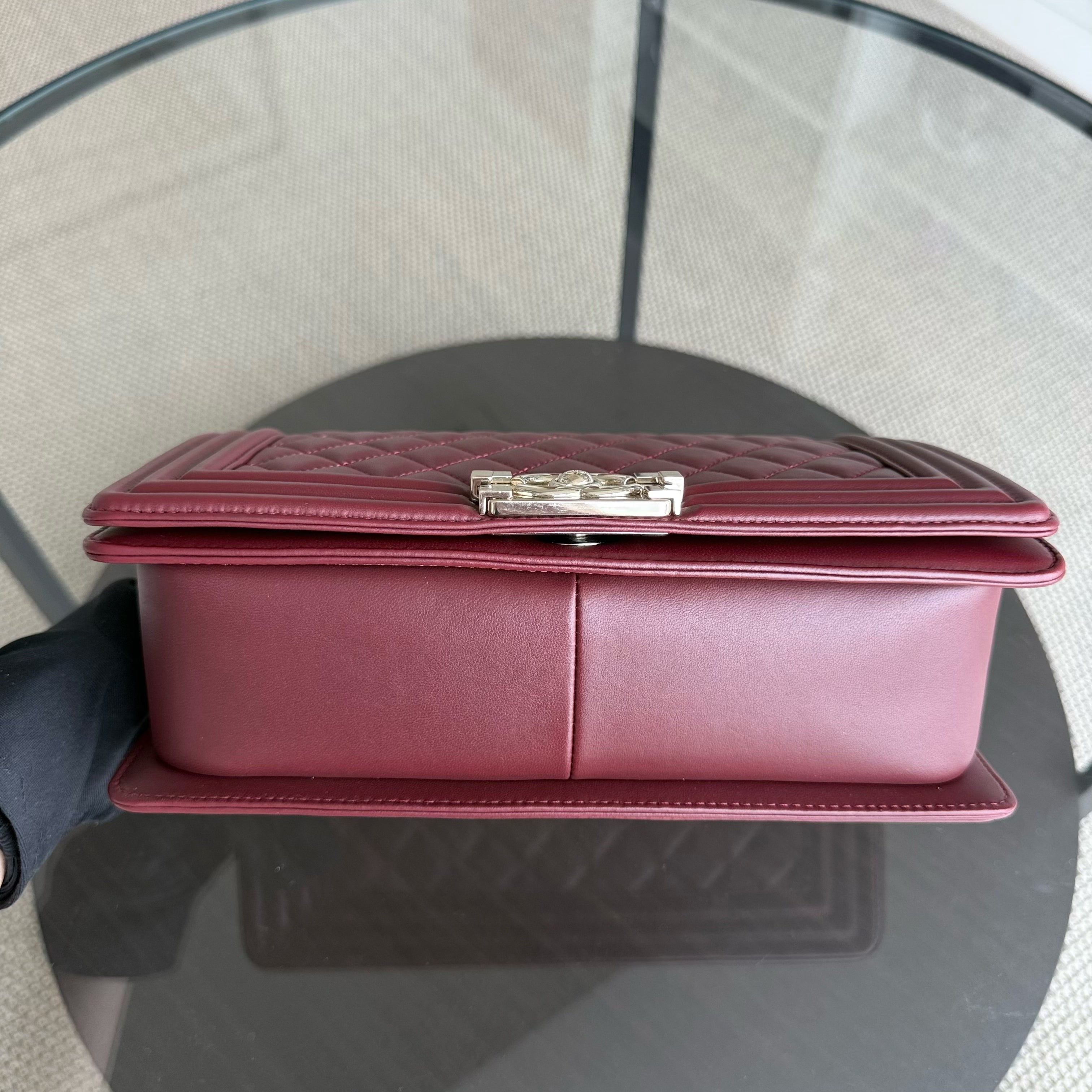 Chanel Boy Medium - 25CM Quilted Lambskin Burgundy Red Gold Hardware Series 22