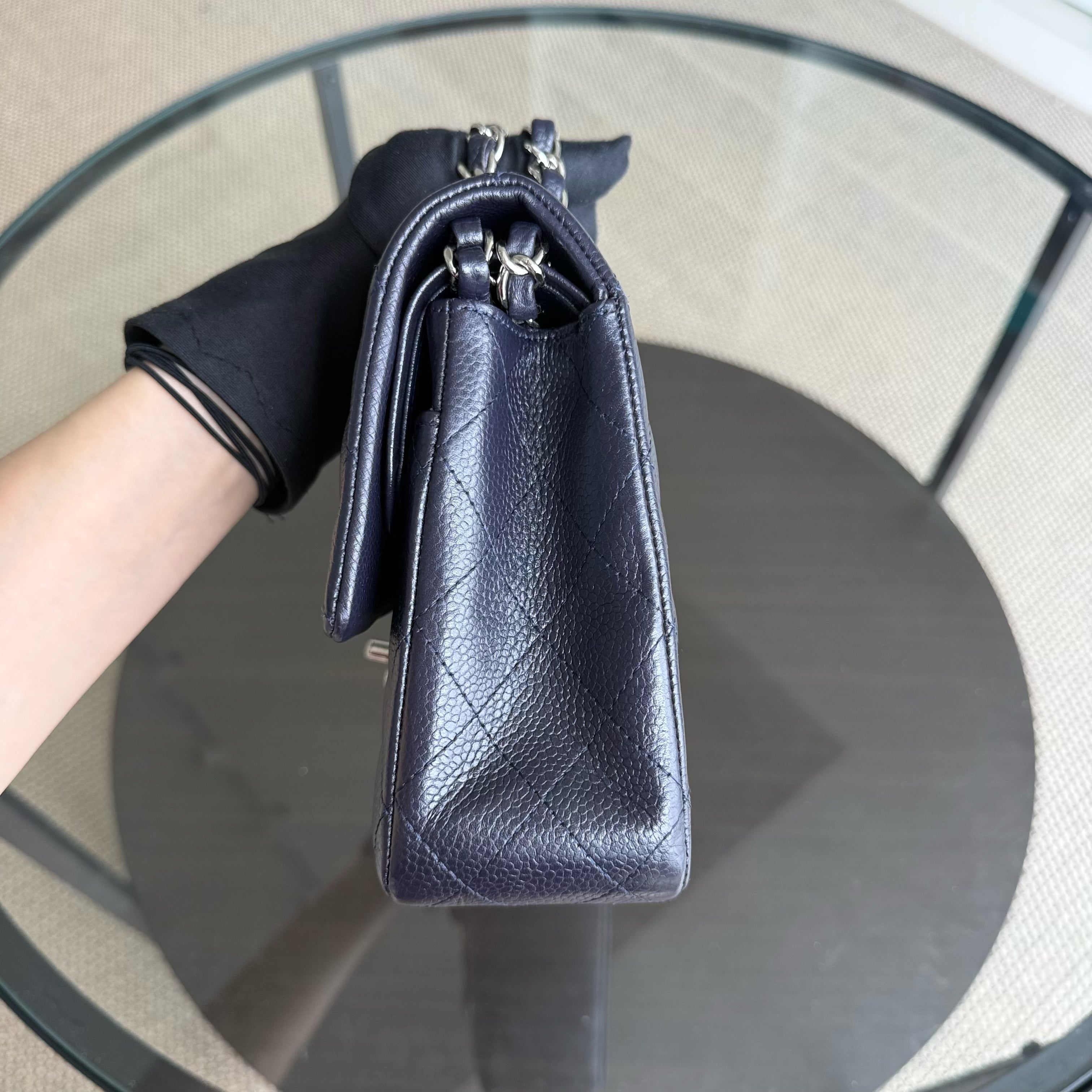 Chanel Classic Flap Medium - Caviar 25CM Quilted Dark Midnight Blue Silver Hardware Series 18