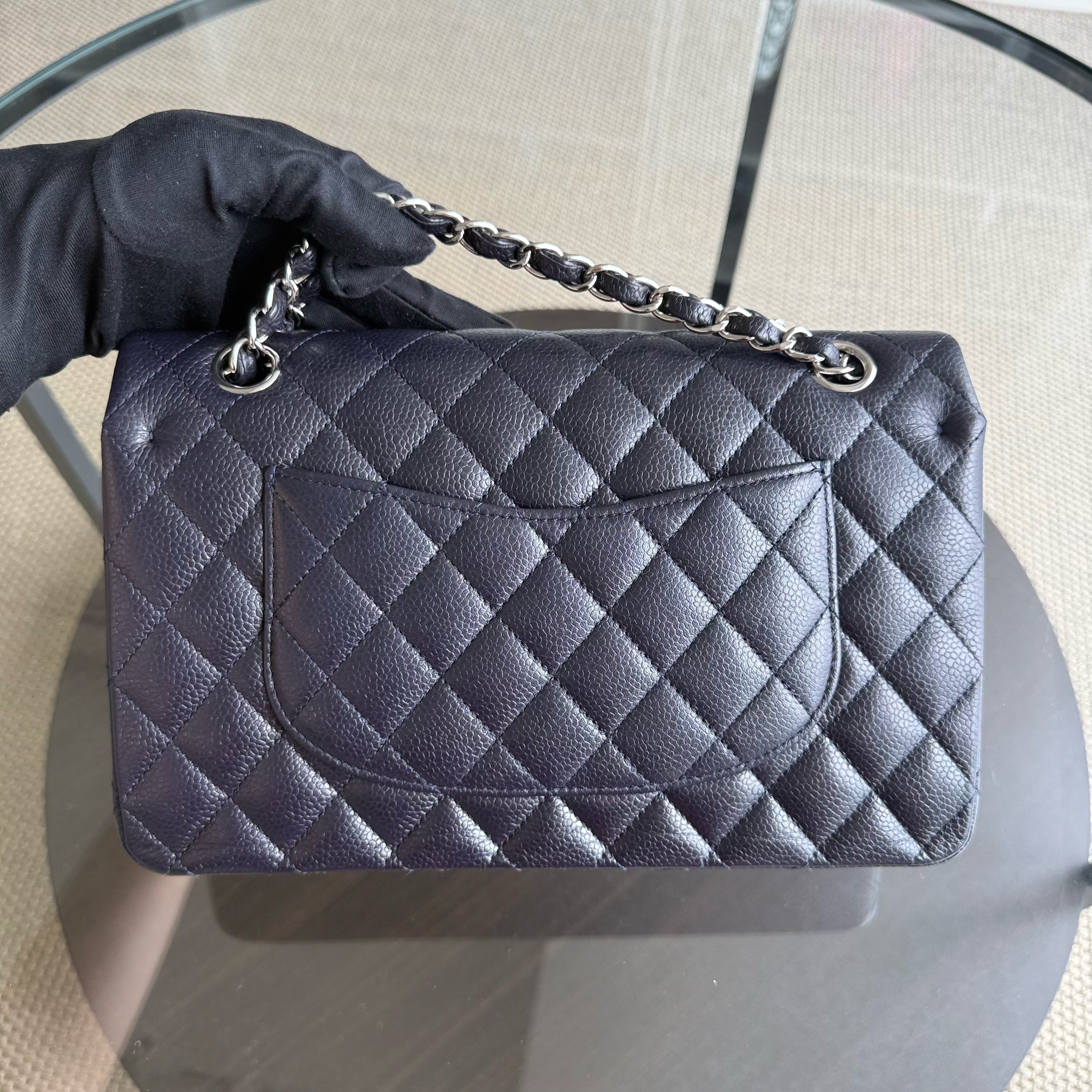 Chanel Classic Flap Medium - Caviar 25CM Quilted Dark Midnight Blue Silver Hardware Series 18