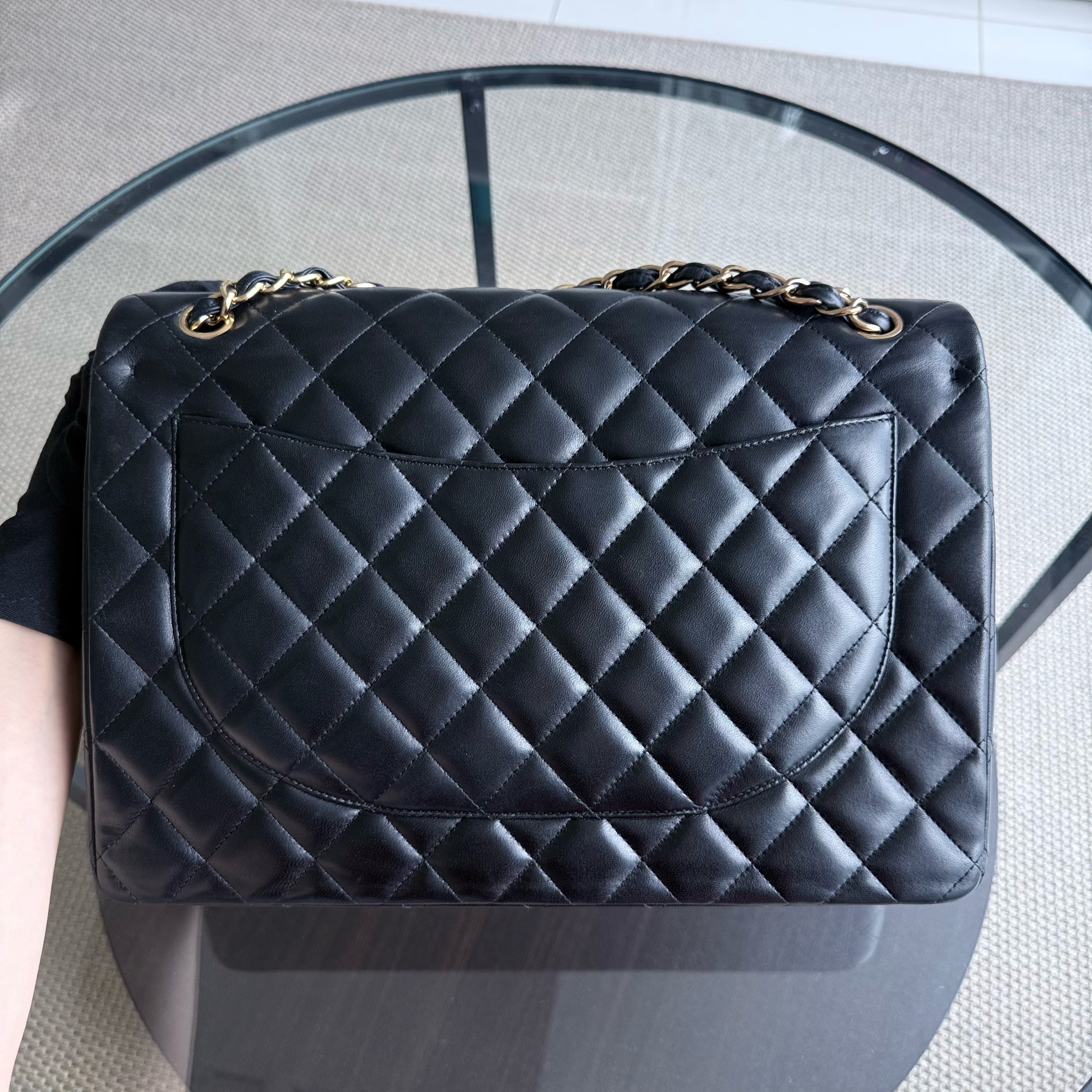 Chanel Classic Flap Maxi - Double Flap 33CM Quilted Lambskin Black Gold Hardware Series 15