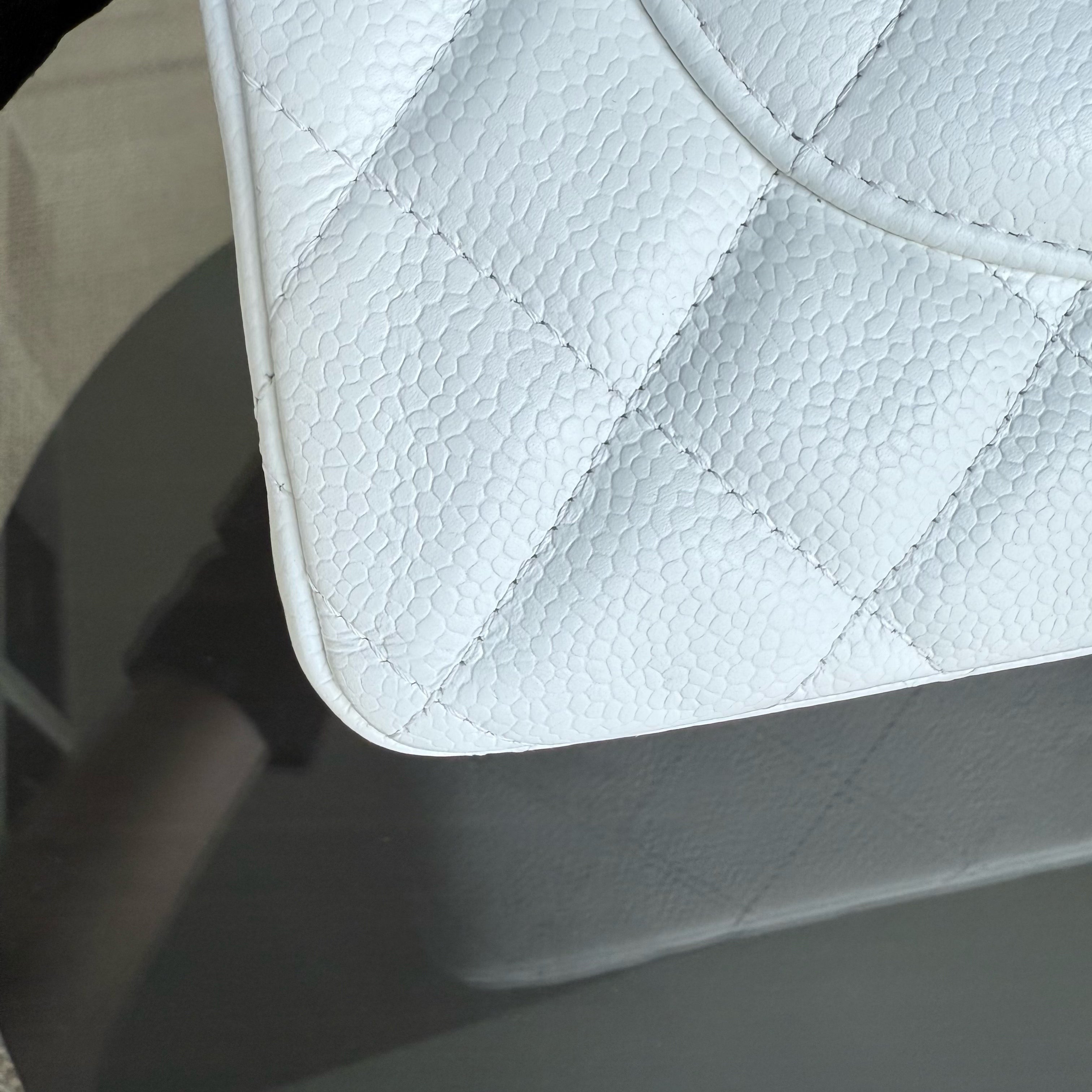 Chanel Classic Flap Jumbo - Caviar Double Flap 30CM Quilted White Silver Hardware Series 14