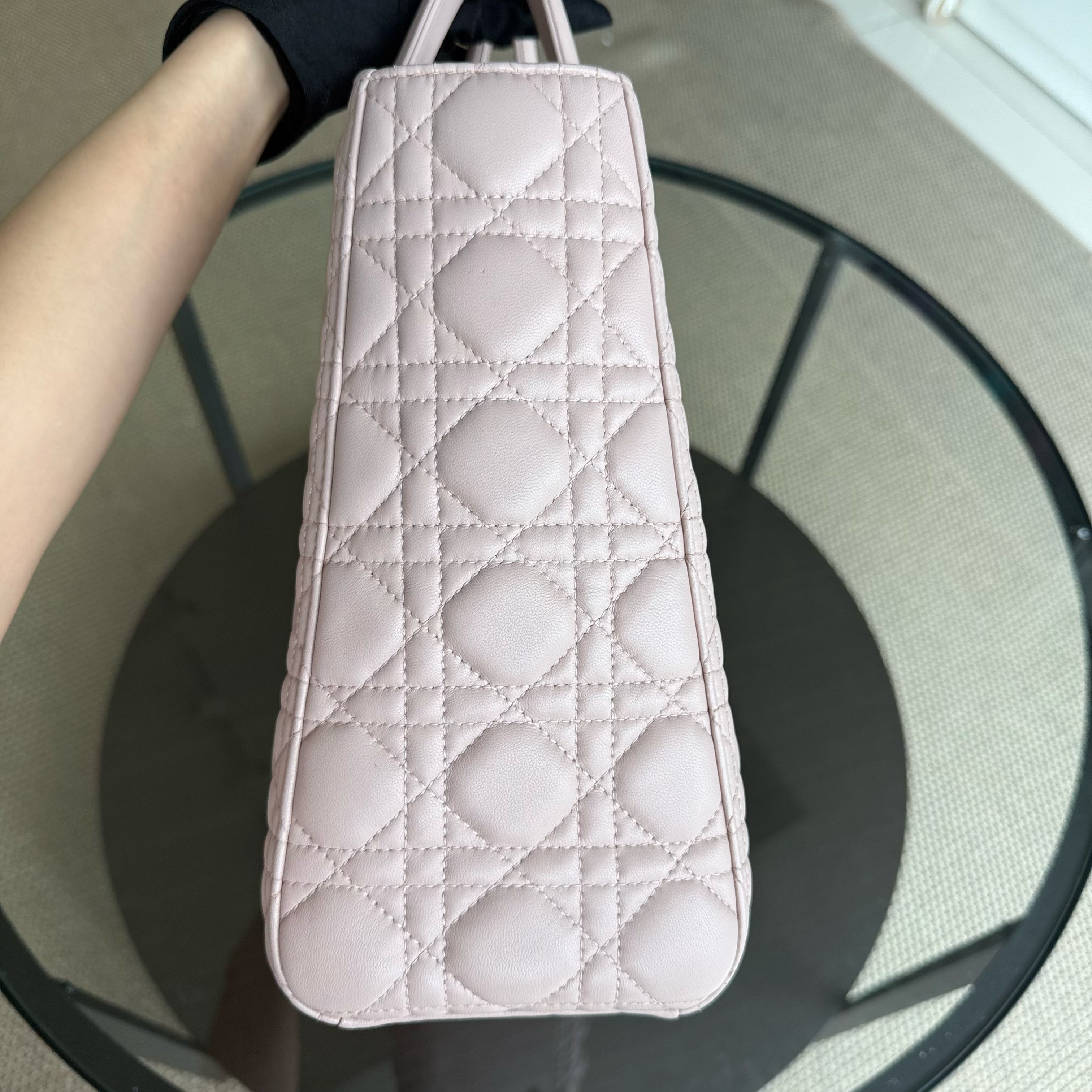 Dior Lady Large - Cannage Lambskin Light Pink Silver Hardware