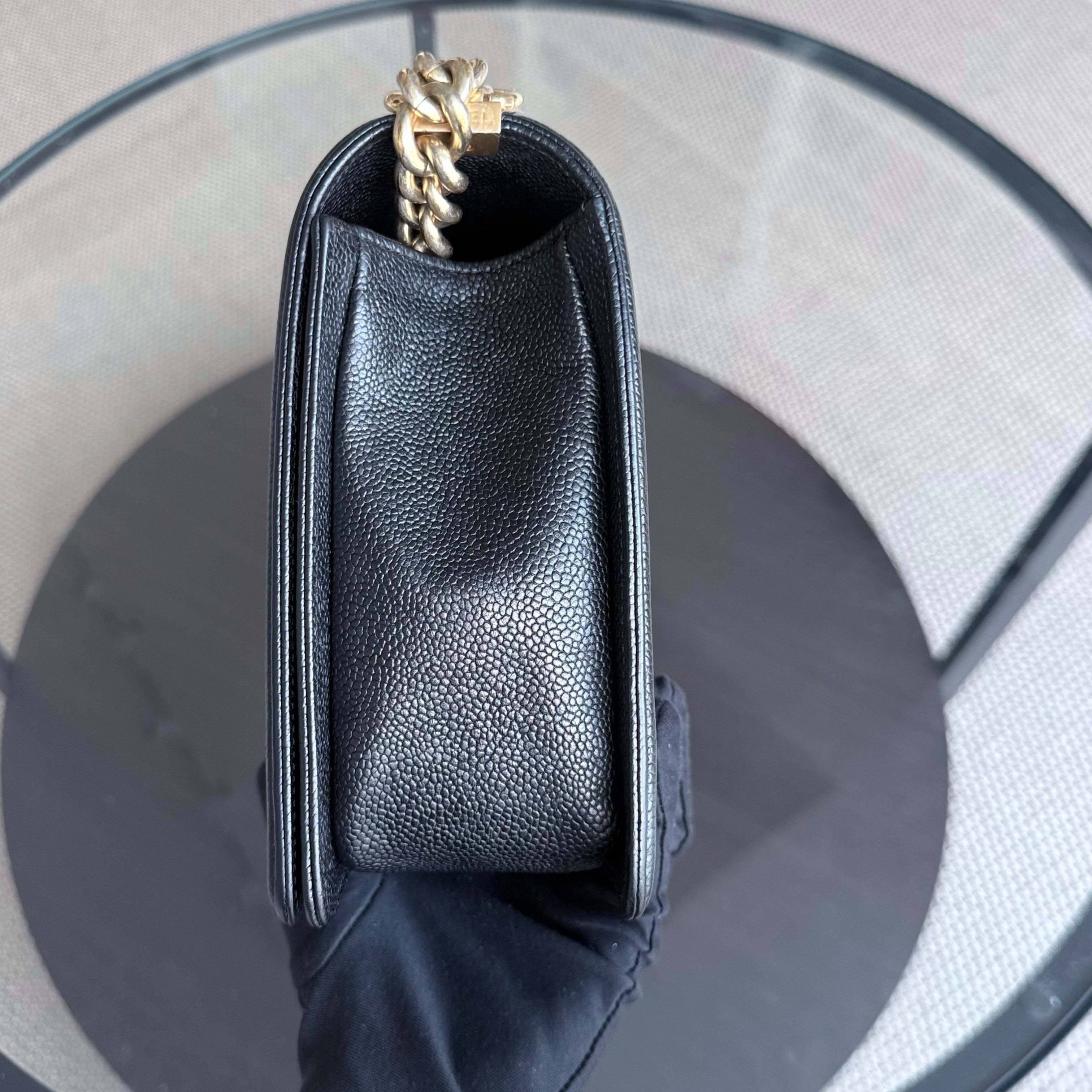 Chanel Boy New Medium - Caviar 28CM Quilted Black Gold Hardware Series 23