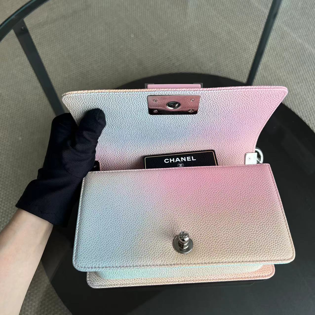 *Unused* Caviar Boy Rainbow Small Quilted Grained Calfskin Multicolor Silver Hardware Series 25