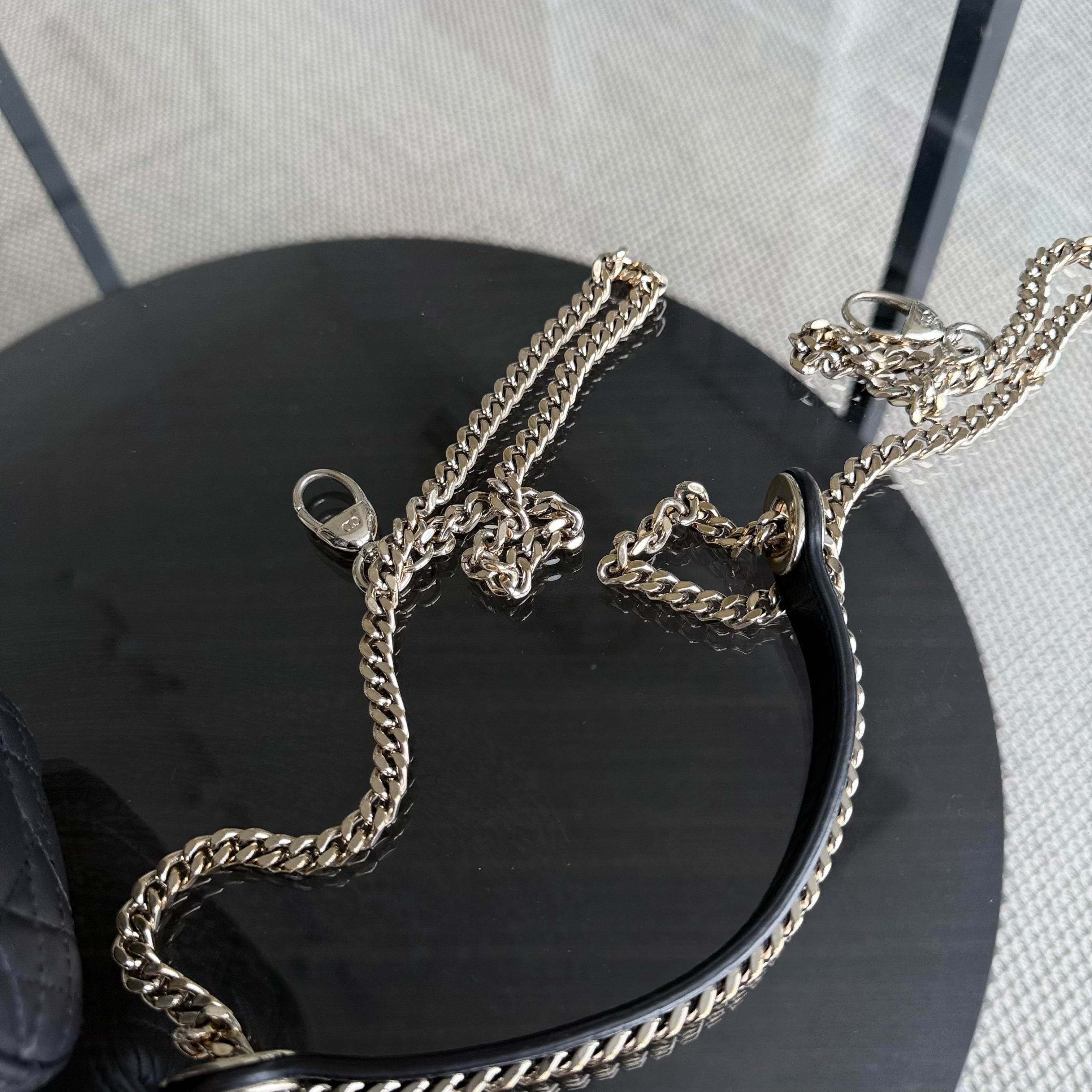 Dior Lady Mini - Cannage Lambskin Dark Grey Gray Gold Hardware Chain Strap