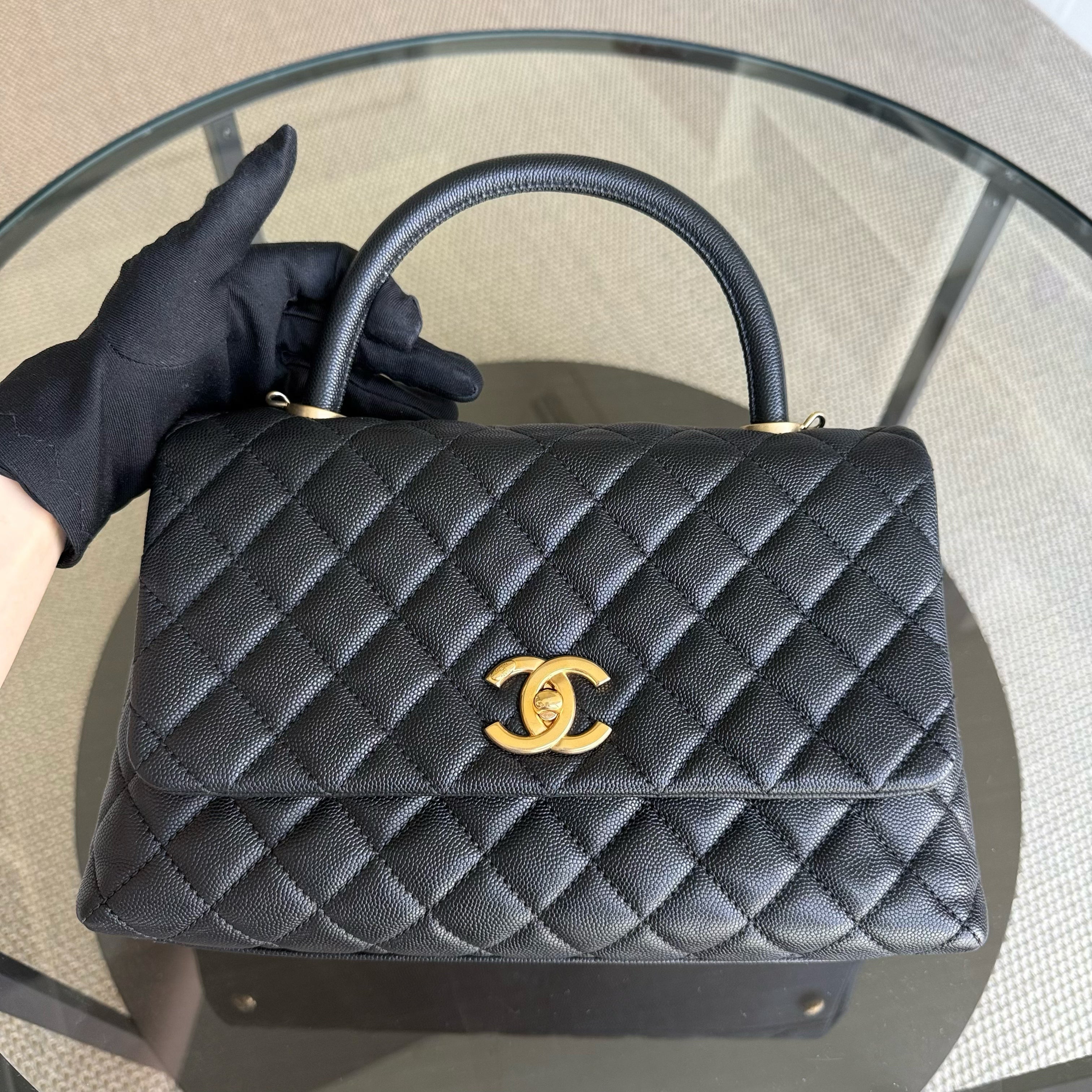 Chanel Coco Handle Medium - Caviar 29CM Quilted Black Gold Hardware Series 23