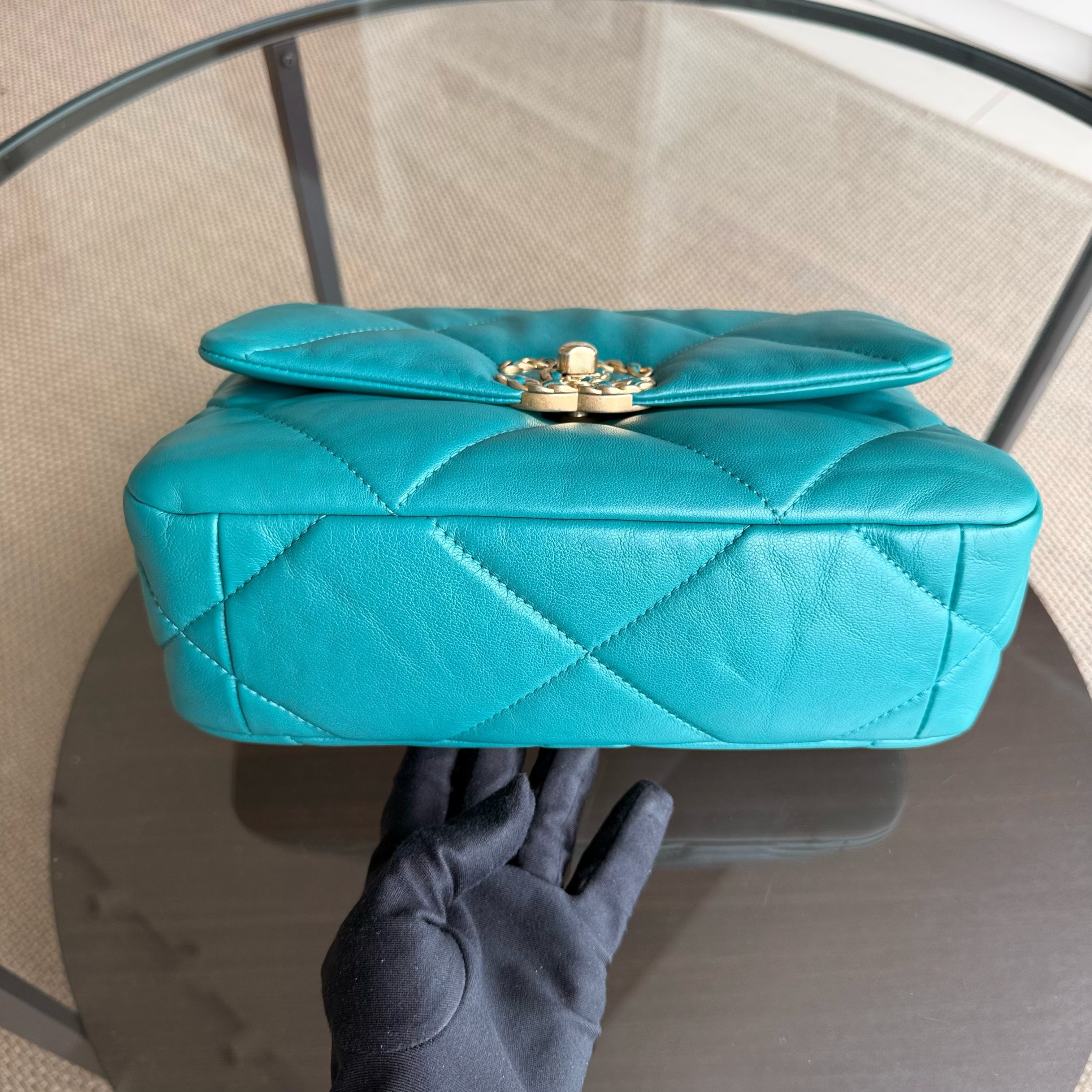 Chanel 19 Bag Small - Quilted Goatskin Green Blue Two-tone Hardware Series 30