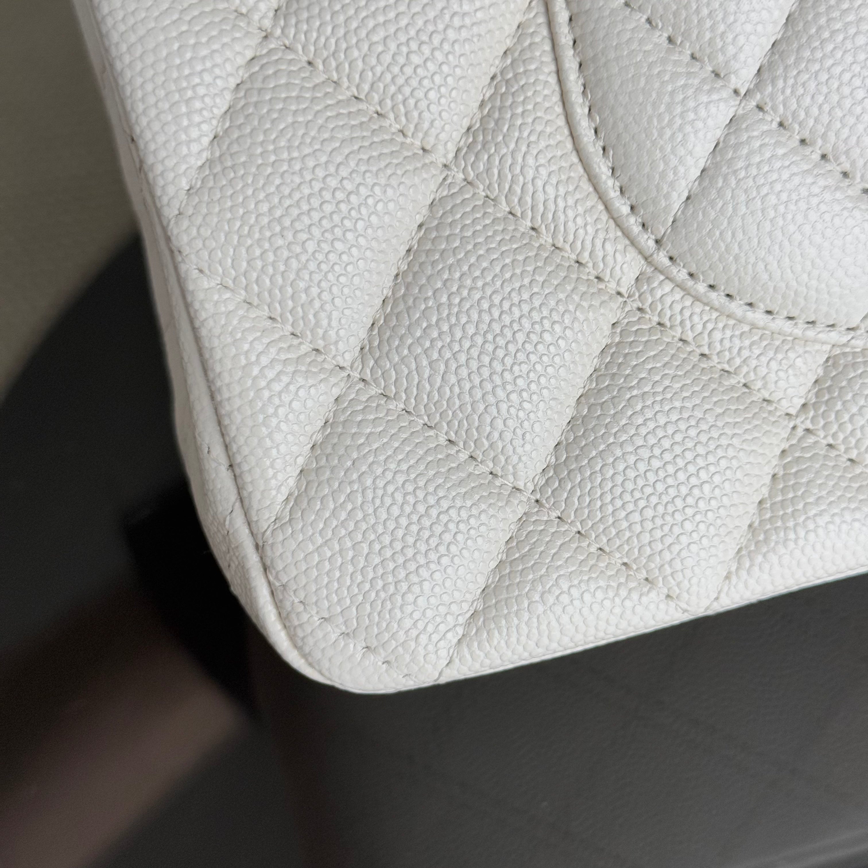 Deposit of Chanel Classic Flap Medium - Caviar 25CM Quilted Cream White Gold Hardware Series 23
