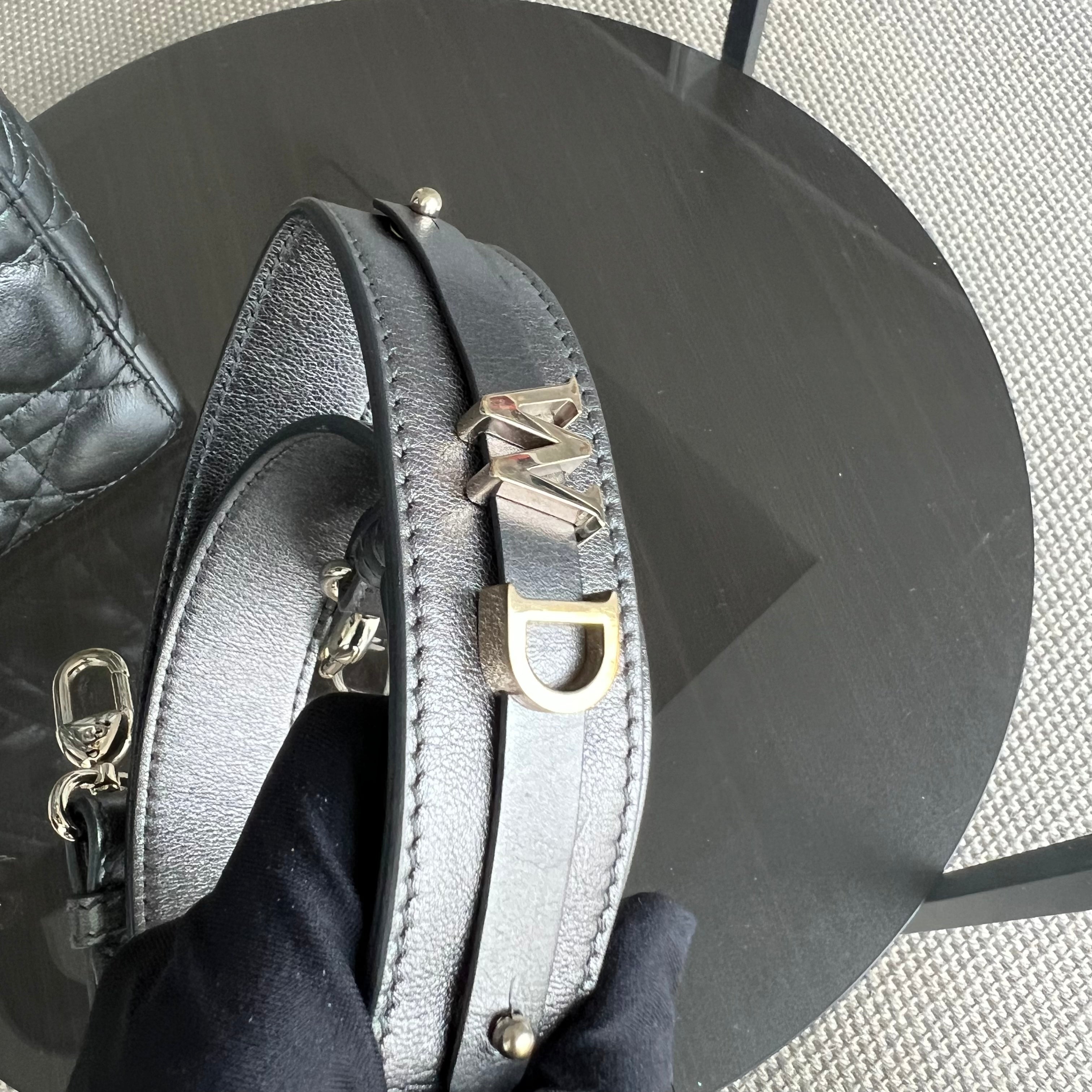 *ABC Strap* Dior Lady Small MyABC Cannage Calfskin Metallic Gunmetal Grey Golden Hardware