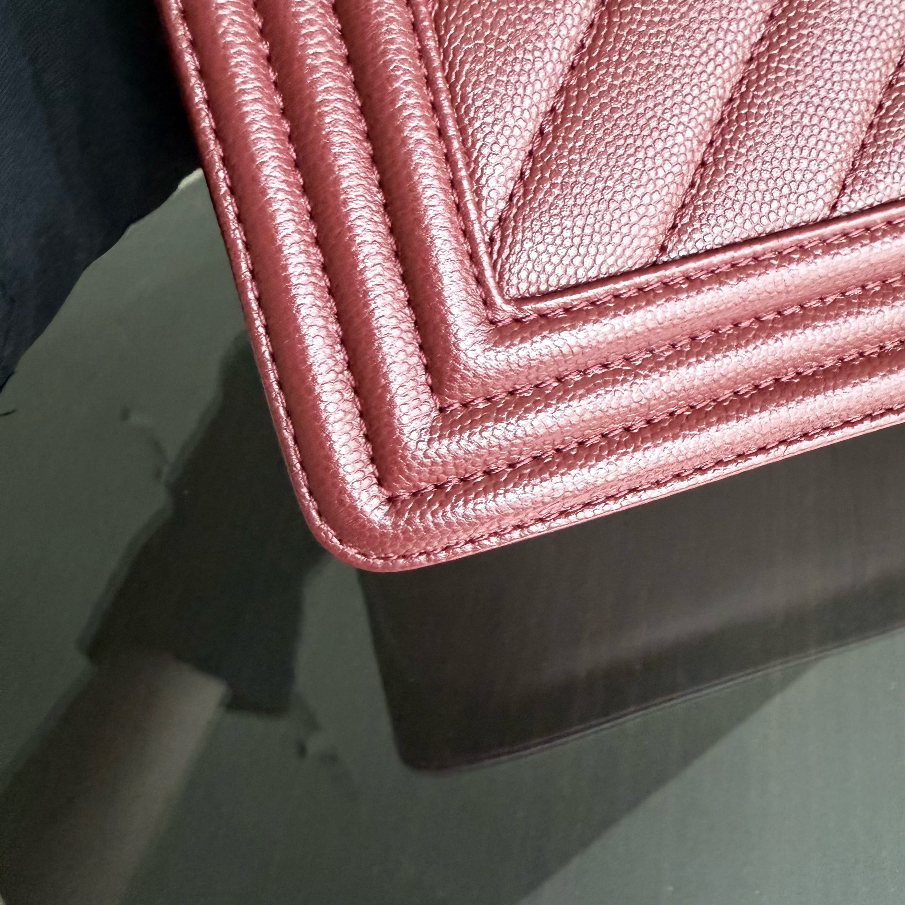 Chanel Boy Medium - Caviar 25CM Chevron Dark Red Burgundy Ruthenium Silver Hardware Series 24