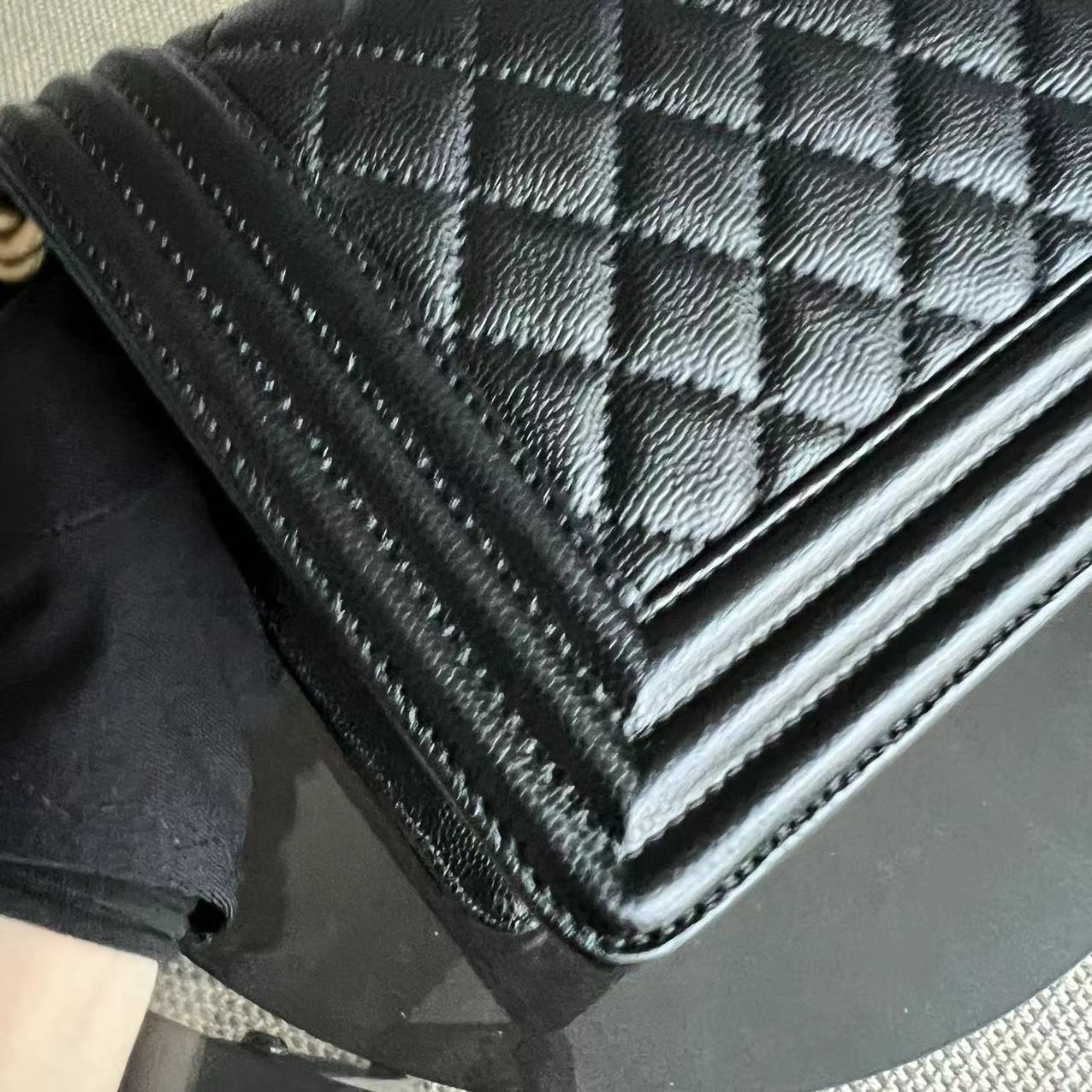 Caviar Boy Medium 25CM Quilted Black Golden Hardware Series 28