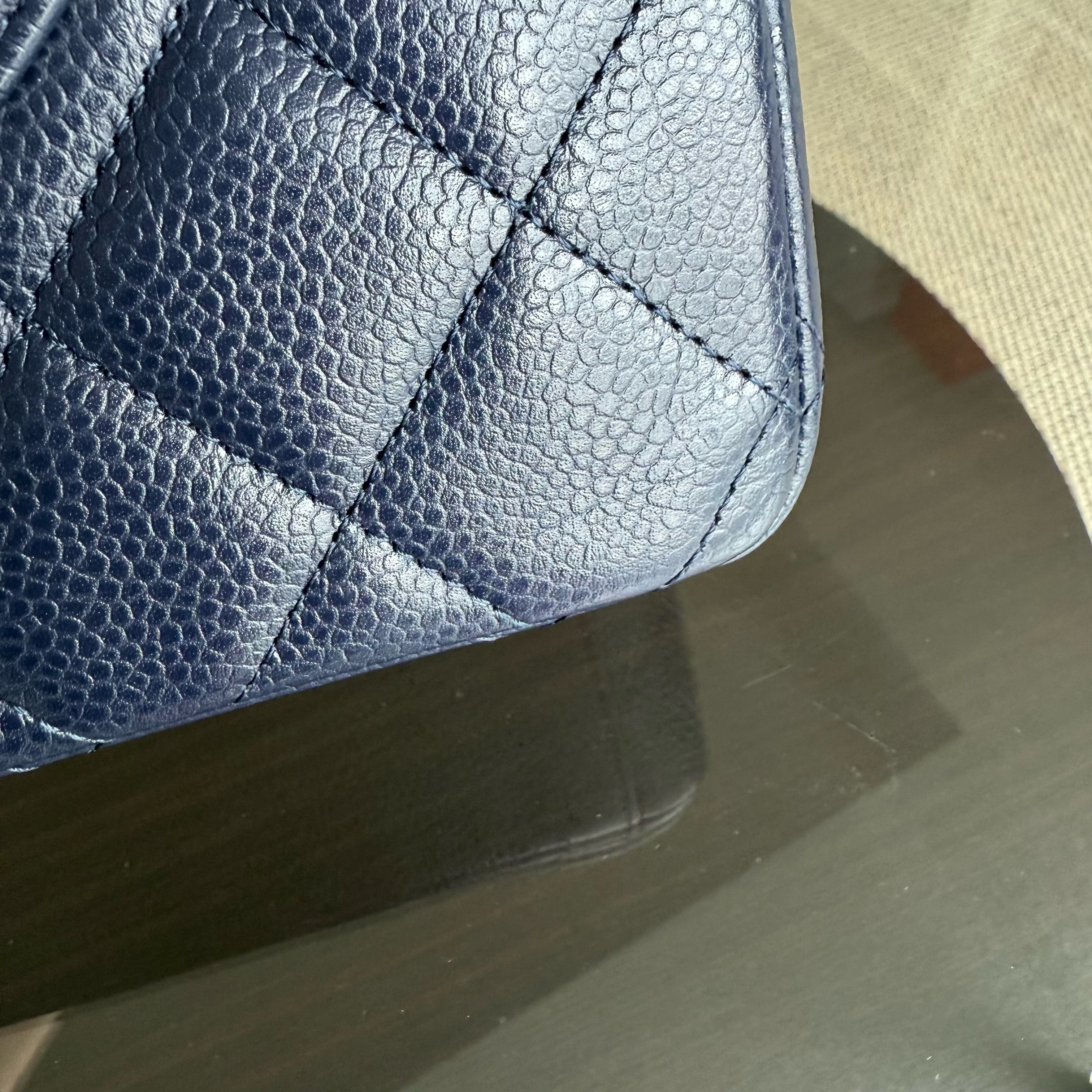Chanel Classic Flap Maxi - Caviar Double Flap 33CM Quilted Grained Calfskin Dark Blue Silver Hardware Series 18