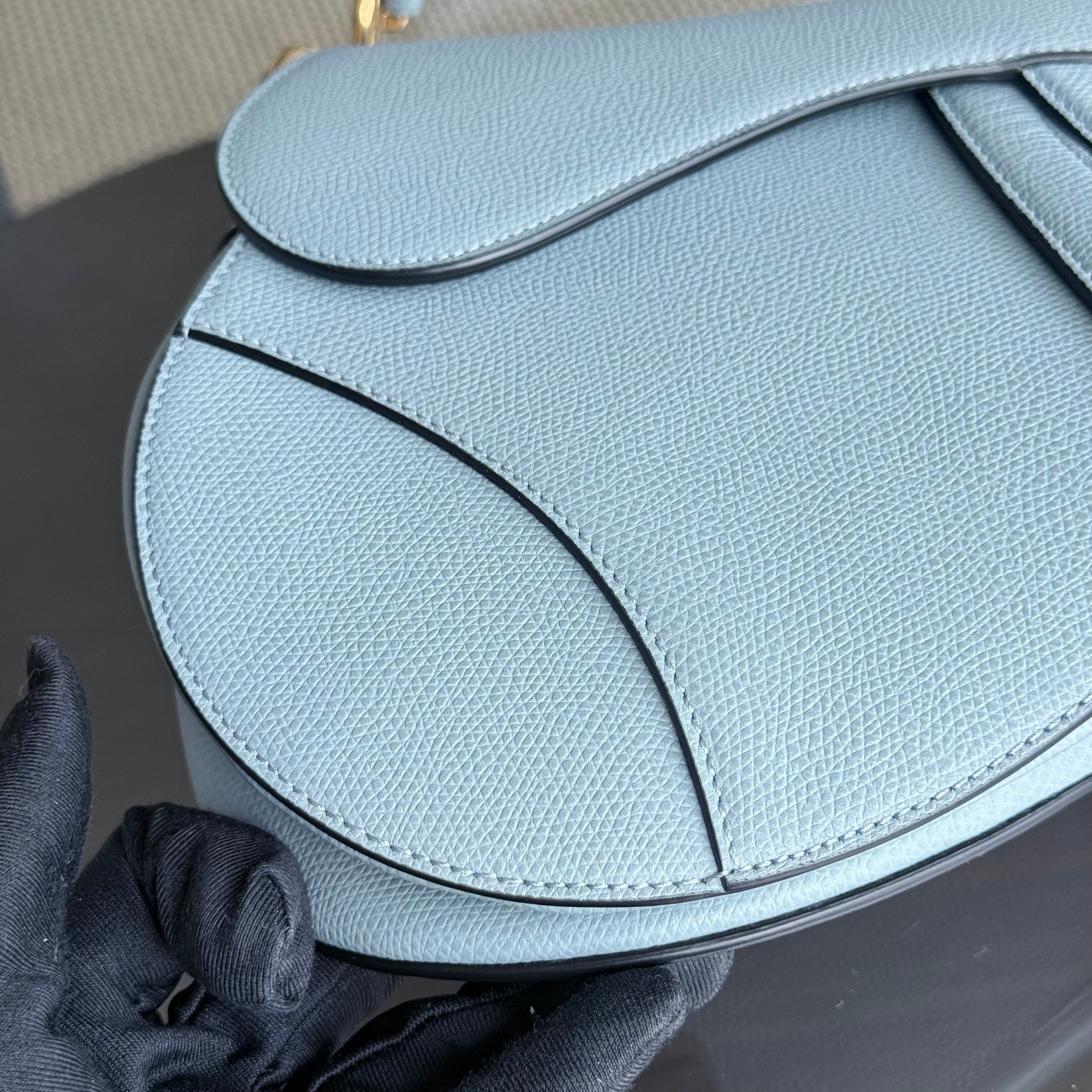 Dior Saddle Medium - 25CM Grained Calfskin Haze Blue Gold Hardware
