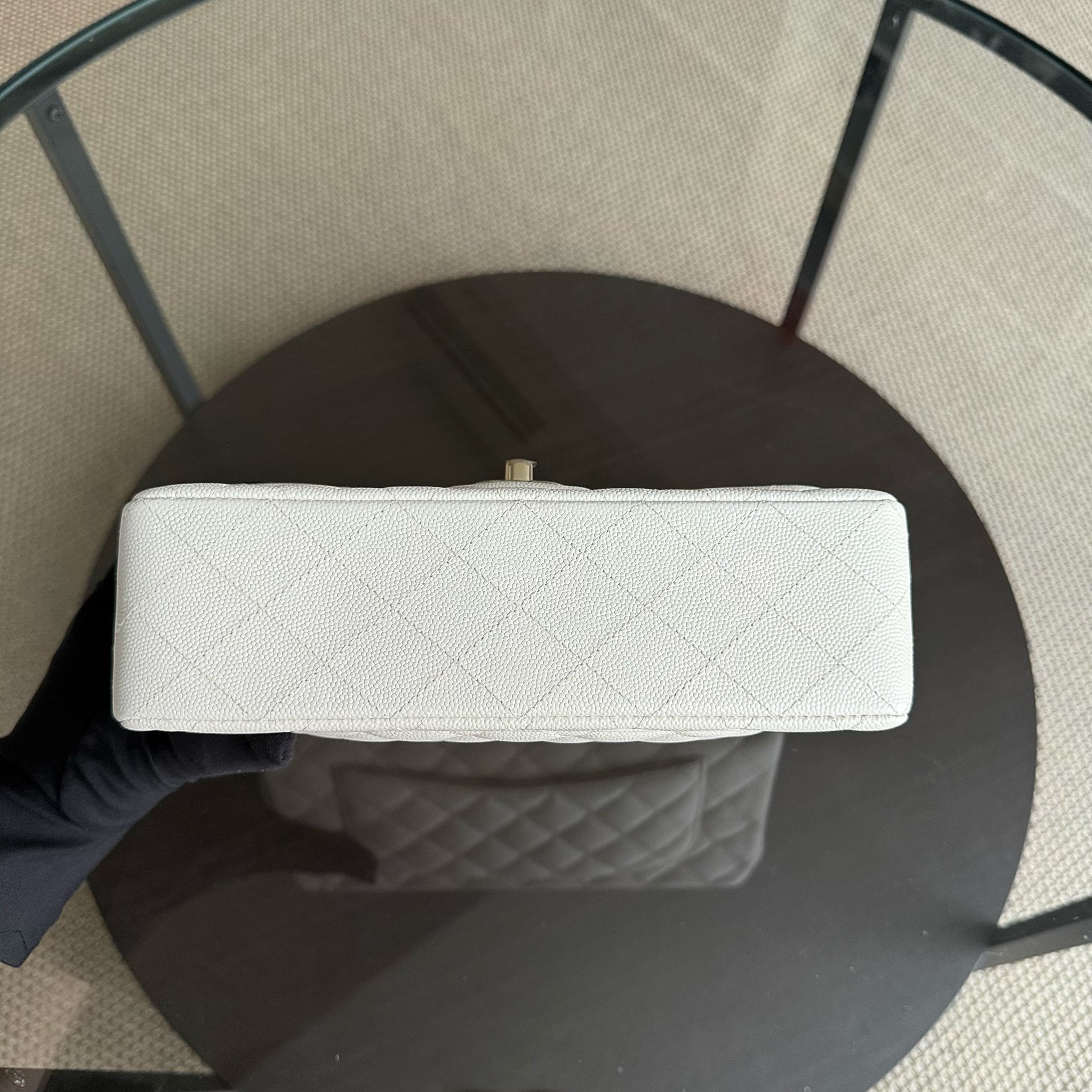 Chanel Classic Flap Small - Caviar 23CM Quilted White Light Gold Hardware Microchip