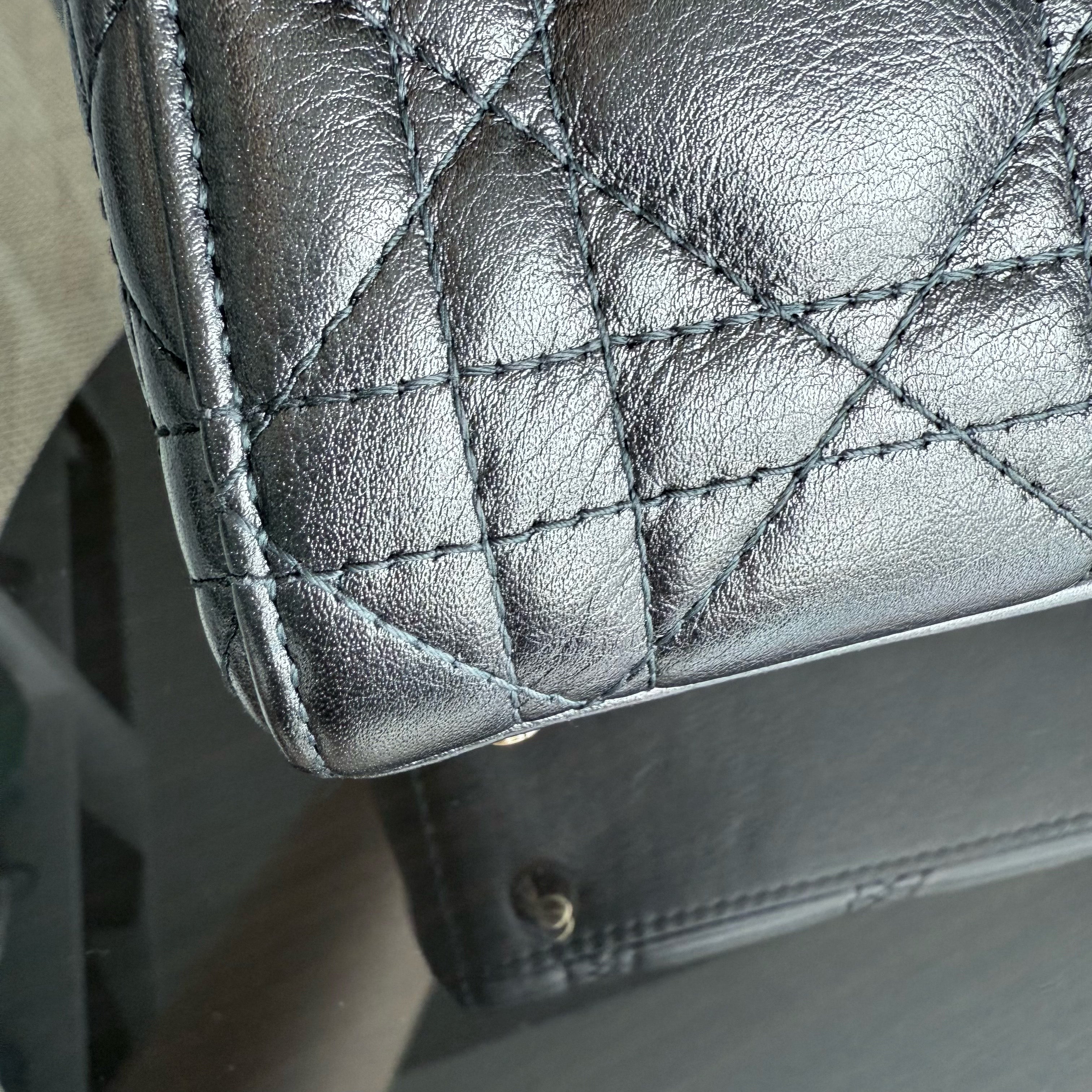 Dior Lady Mini - Cannage Calfskin Silver Gunmetal Gold Hardware Chain Strap