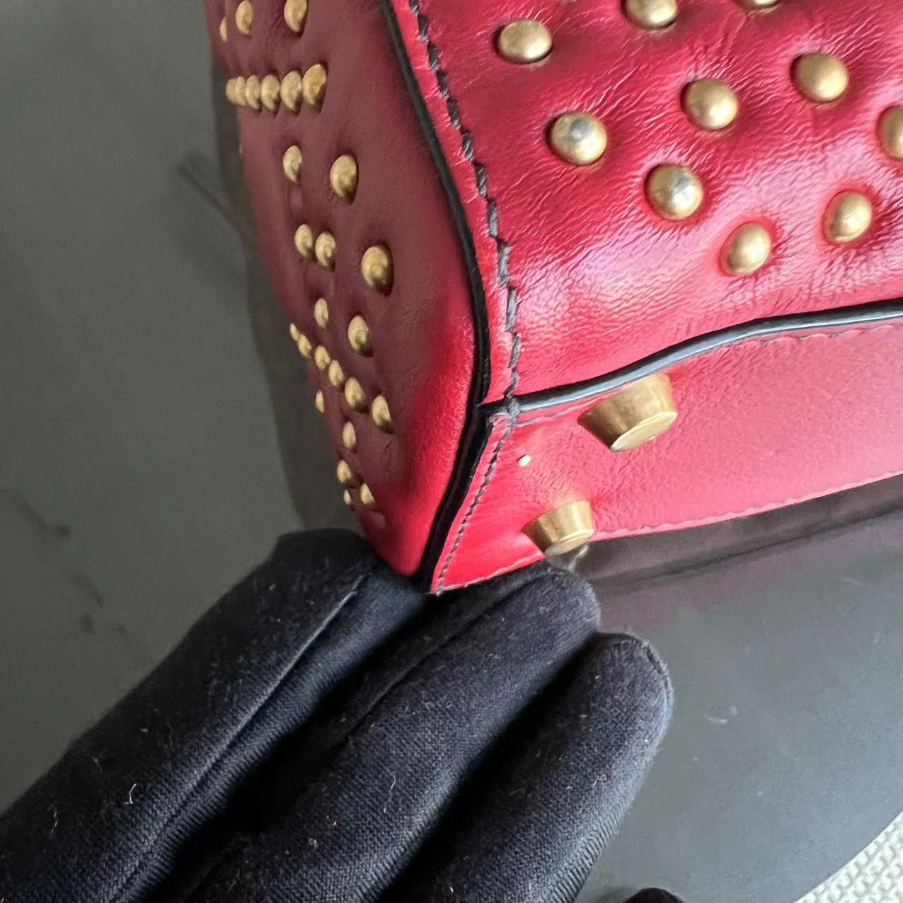 Dior Lady Mini - Valentine Studded Red Golden Hardware