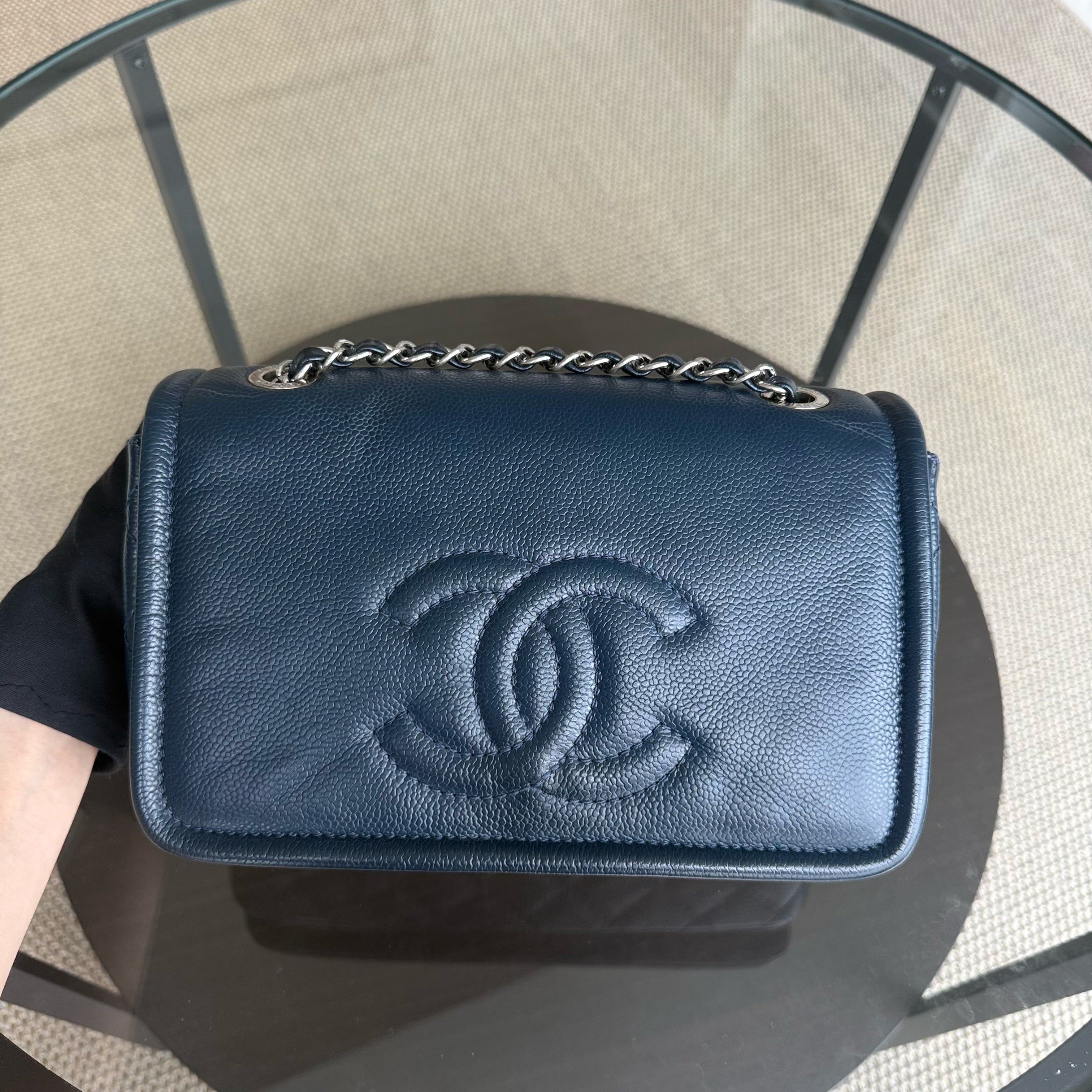 Chanel Seasonal Timeless CC Flap - Caviar 24CM Dark Blue Silver Hardware Series 15