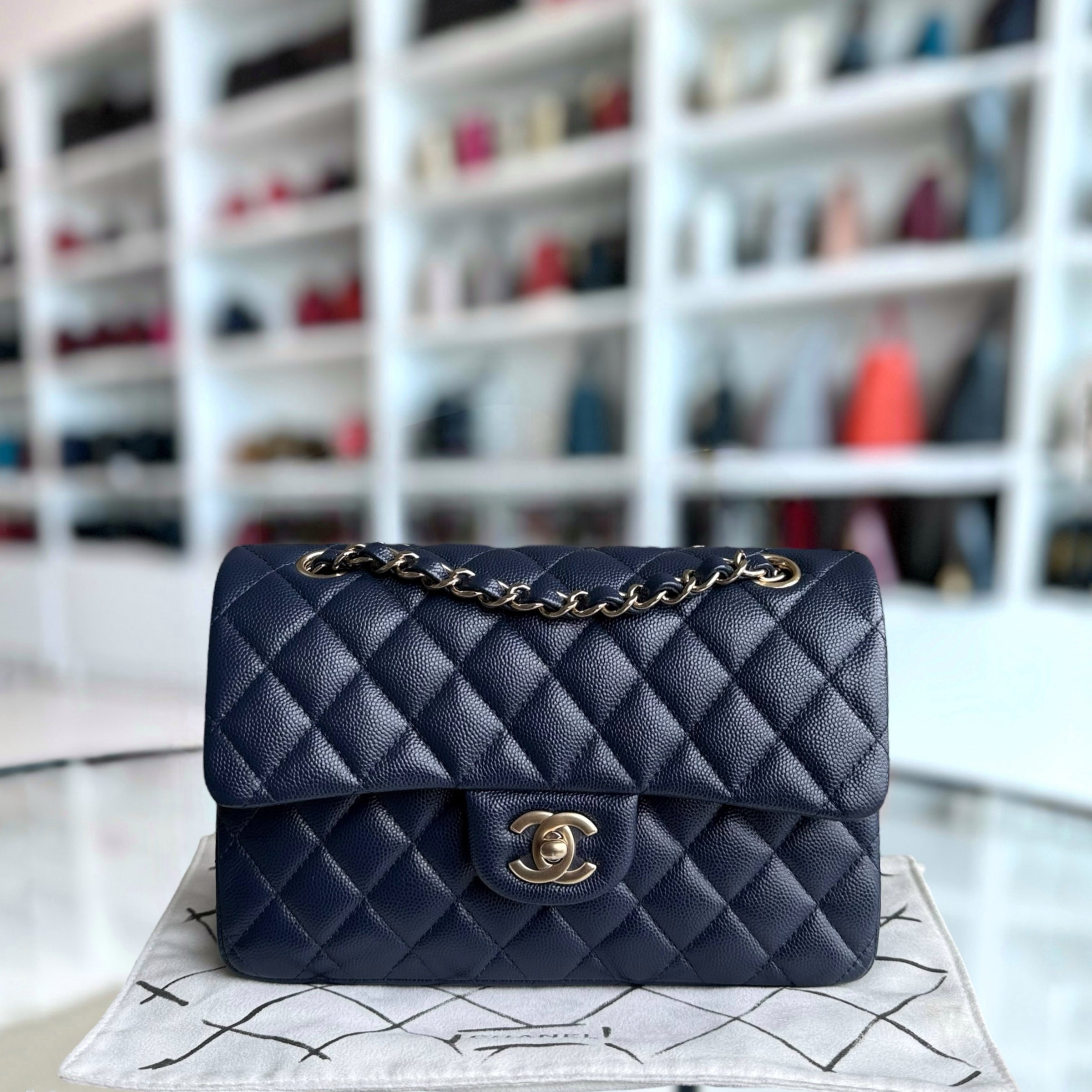 Chanel Classic Flap Small - Caivar 23CM Quilted Midnight Blue Gold Hardware Series 29