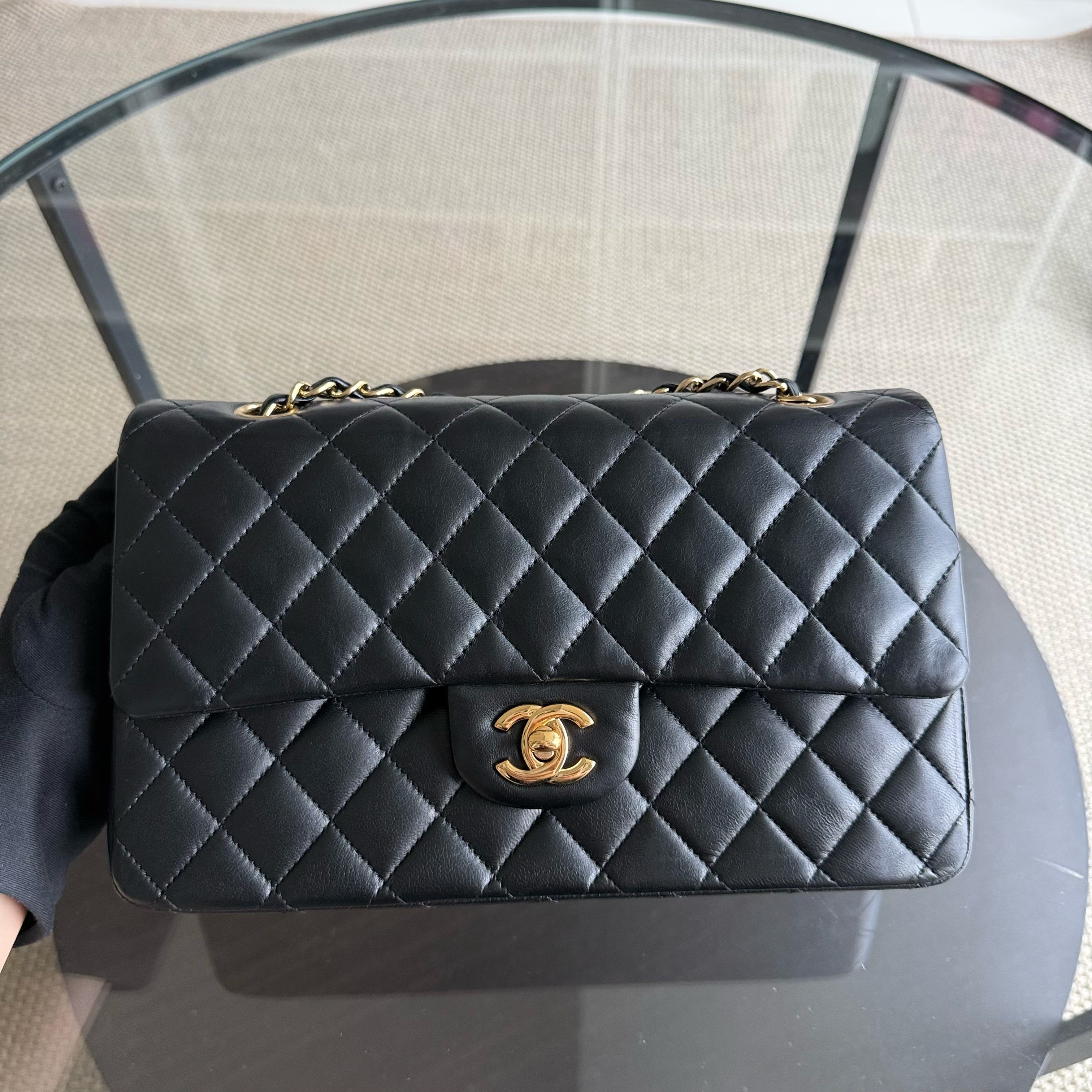 Chanel Classic Flap Medium - 25CM Quilted Lambskin Black Gold Hardware Series 18