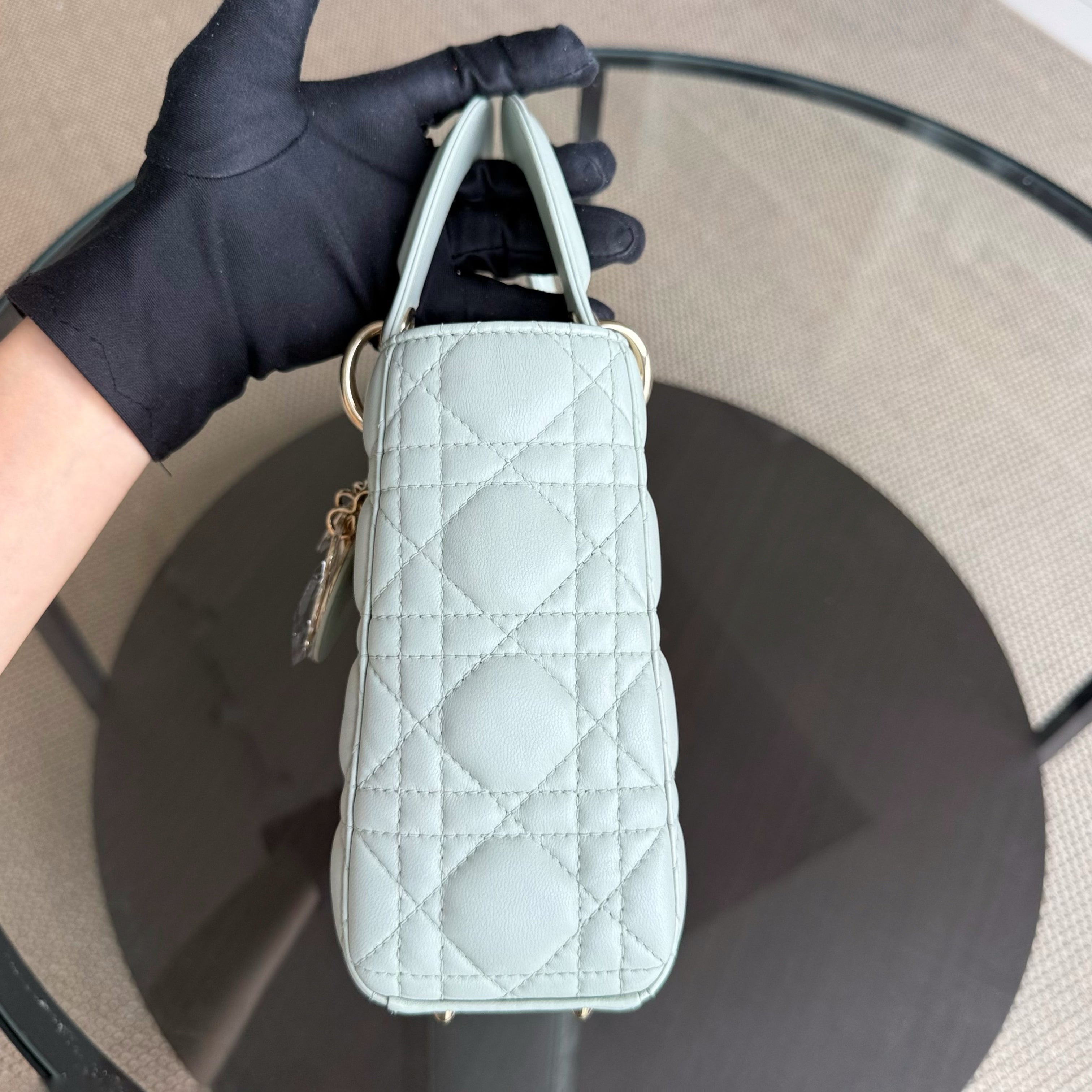Dior Lady Small - Cannage Lambskin Light Mint Green Gold Hardware
