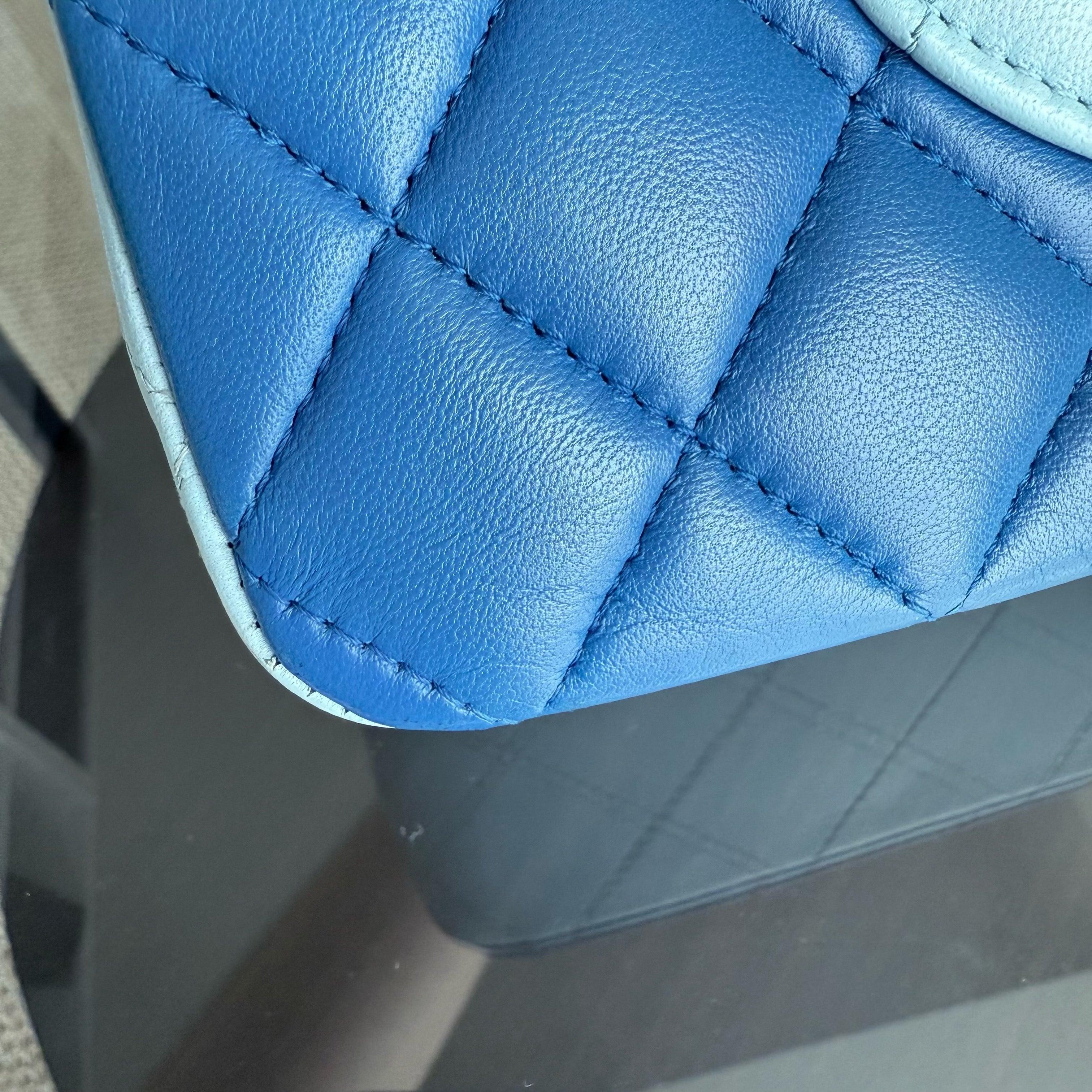 Chanel Classic Flap Medium - 25CM Quilted Lambskin Tri-Color Blue Silver Hardware Series 22