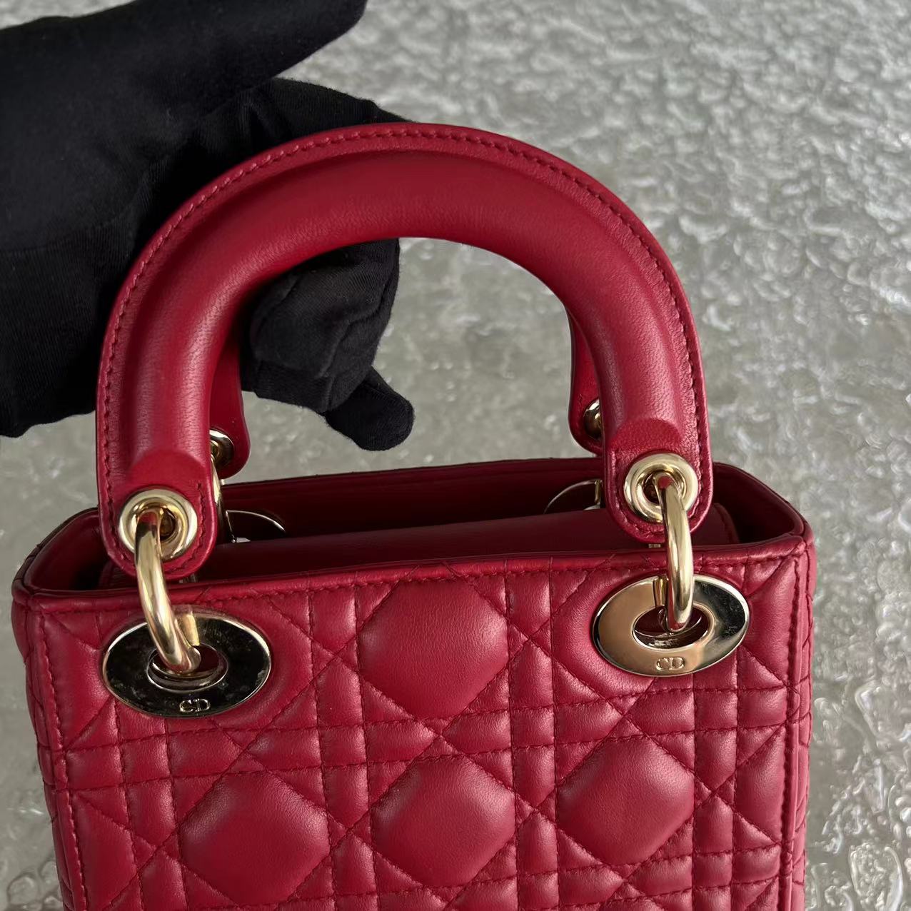 *2020, Chain strap* Dior Lady Mini Cannage Lambskin Burgundy Red Golden Hardware - Luxury Evermore