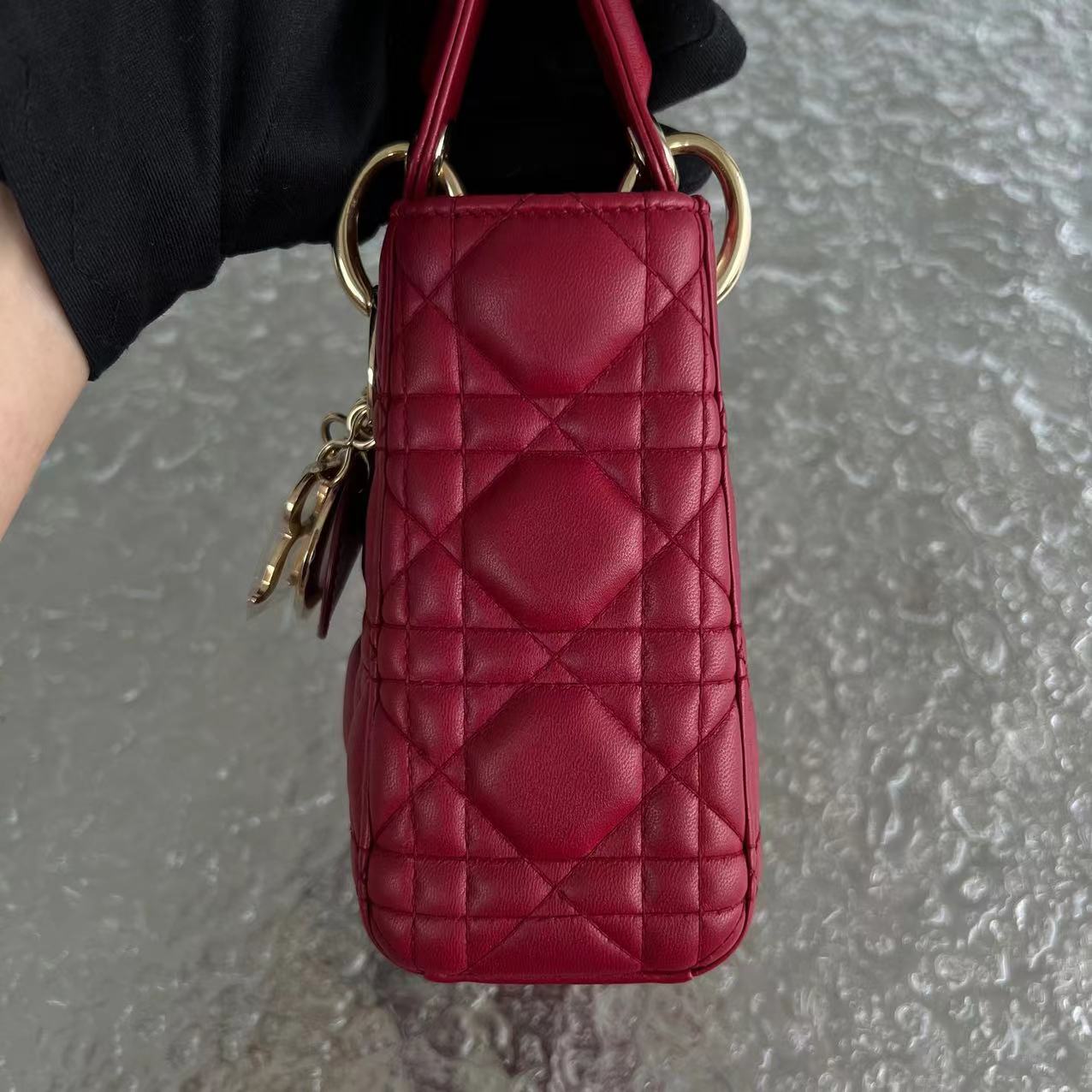 *2020, Chain strap* Dior Lady Mini Cannage Lambskin Burgundy Red Golden Hardware - Luxury Evermore