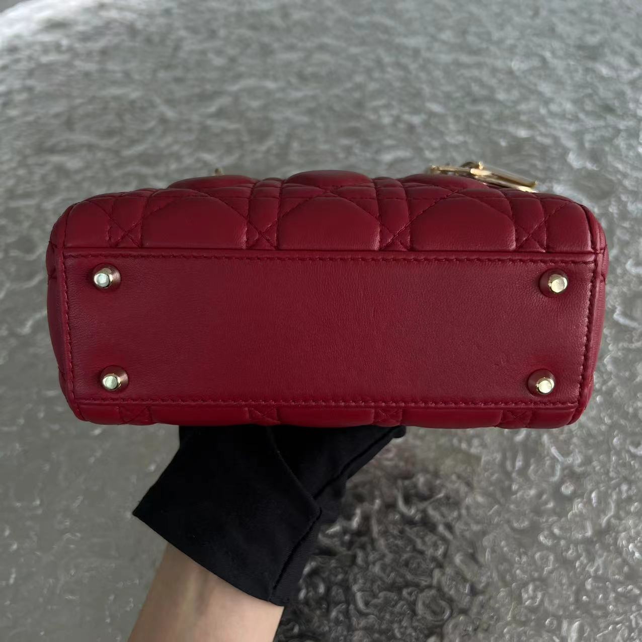 *2020, Chain strap* Dior Lady Mini Cannage Lambskin Burgundy Red Golden Hardware - Luxury Evermore
