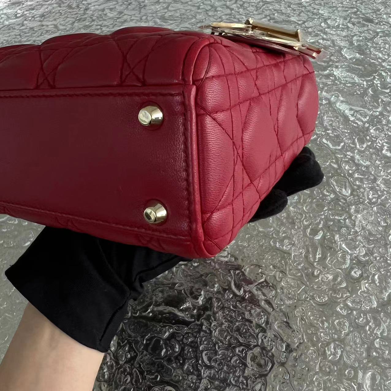 *2020, Chain strap* Dior Lady Mini Cannage Lambskin Burgundy Red Golden Hardware - Luxury Evermore