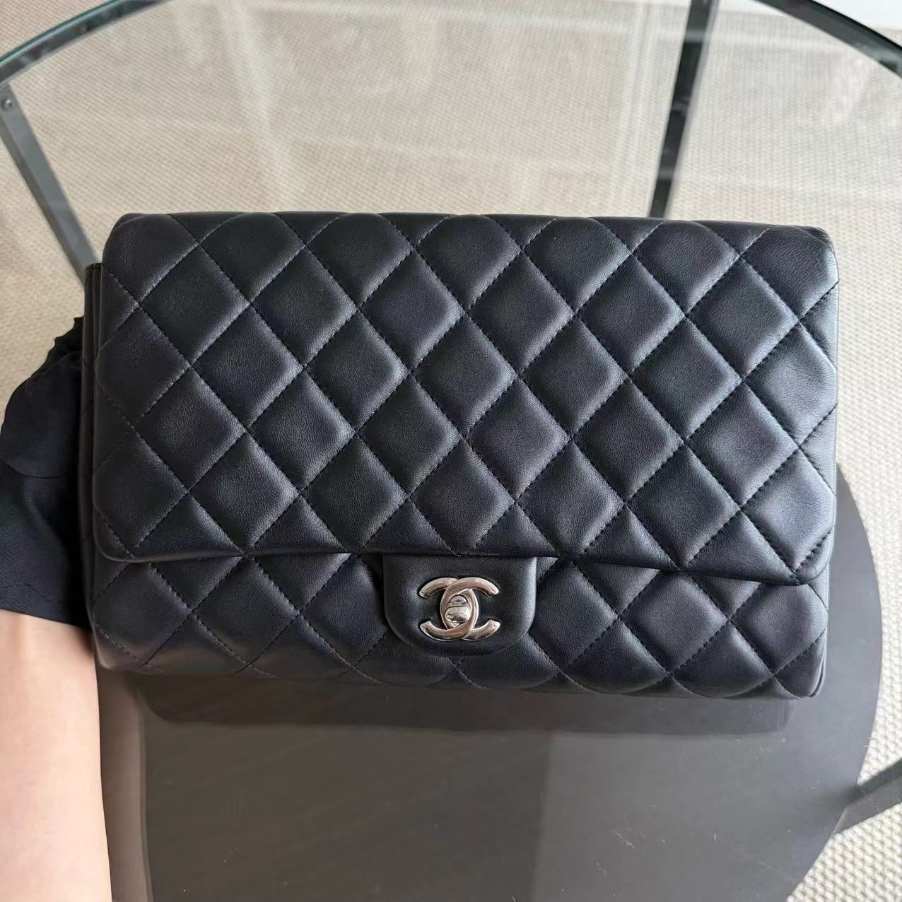 Chanel Timeless Flap - Single Flap Clutch Quilted Lambskin Black Silver Hardware Series 17